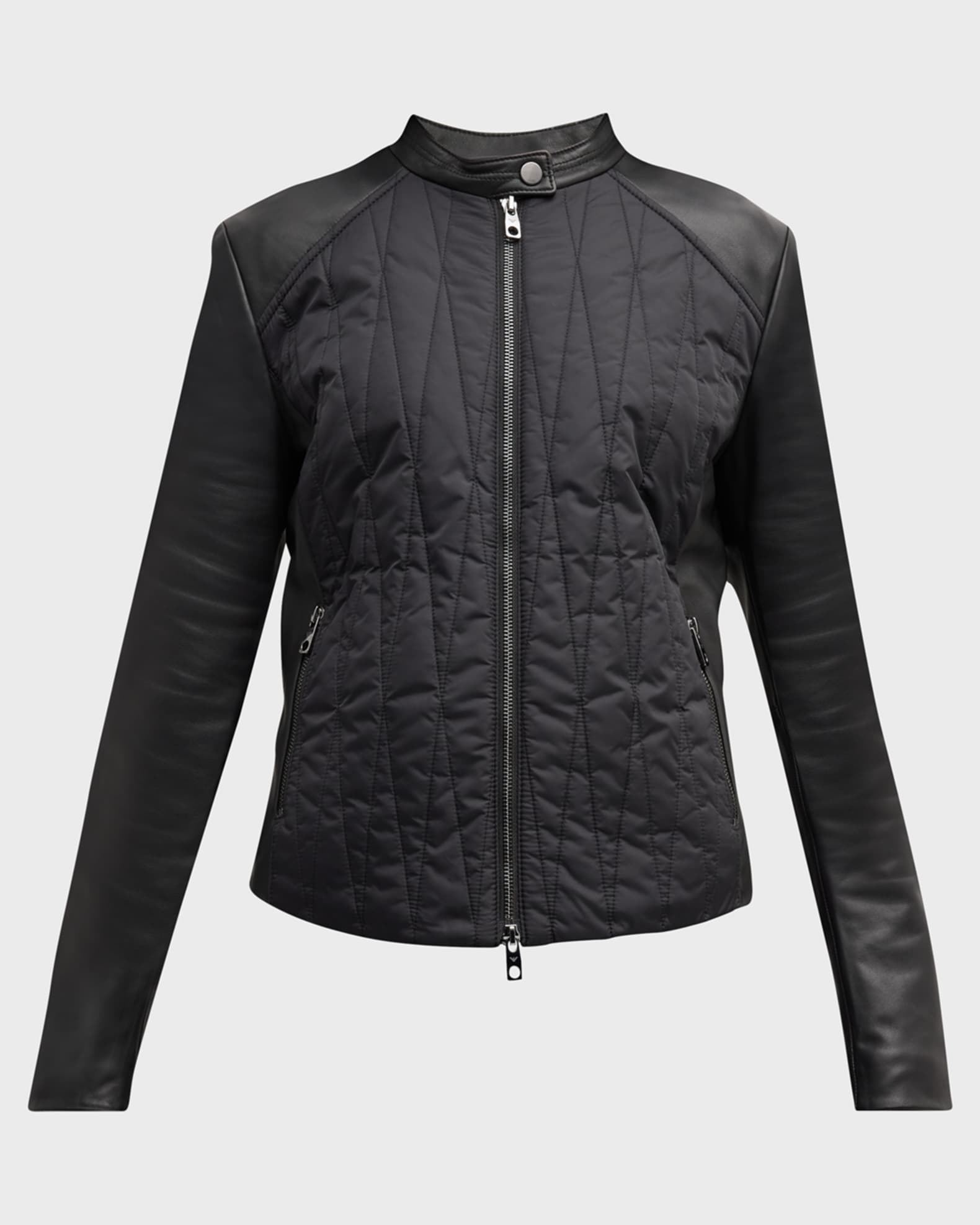 Quilted Nylon & Leather Moto Jacket 0