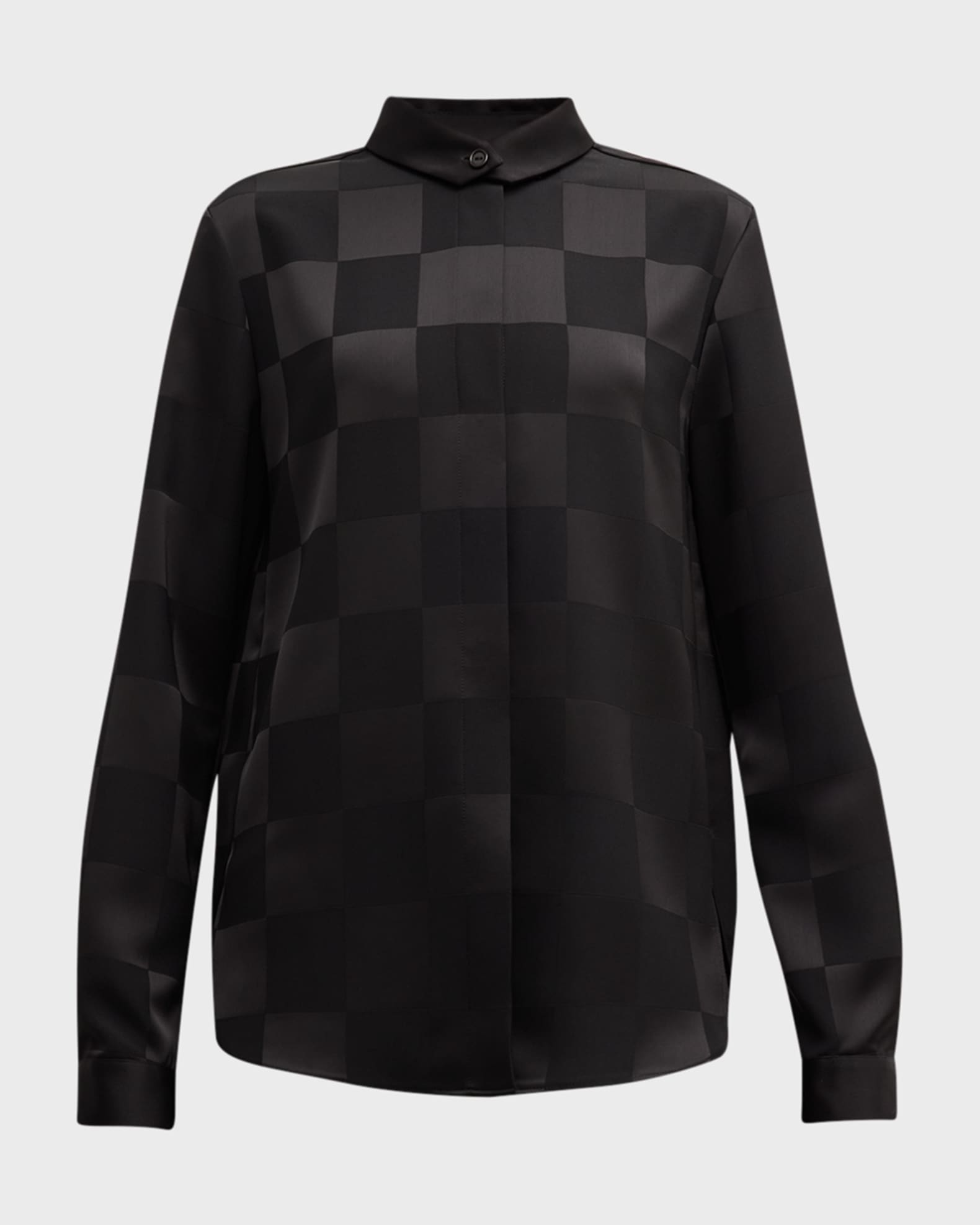 Button-Down Checkered Satin Blouse 1