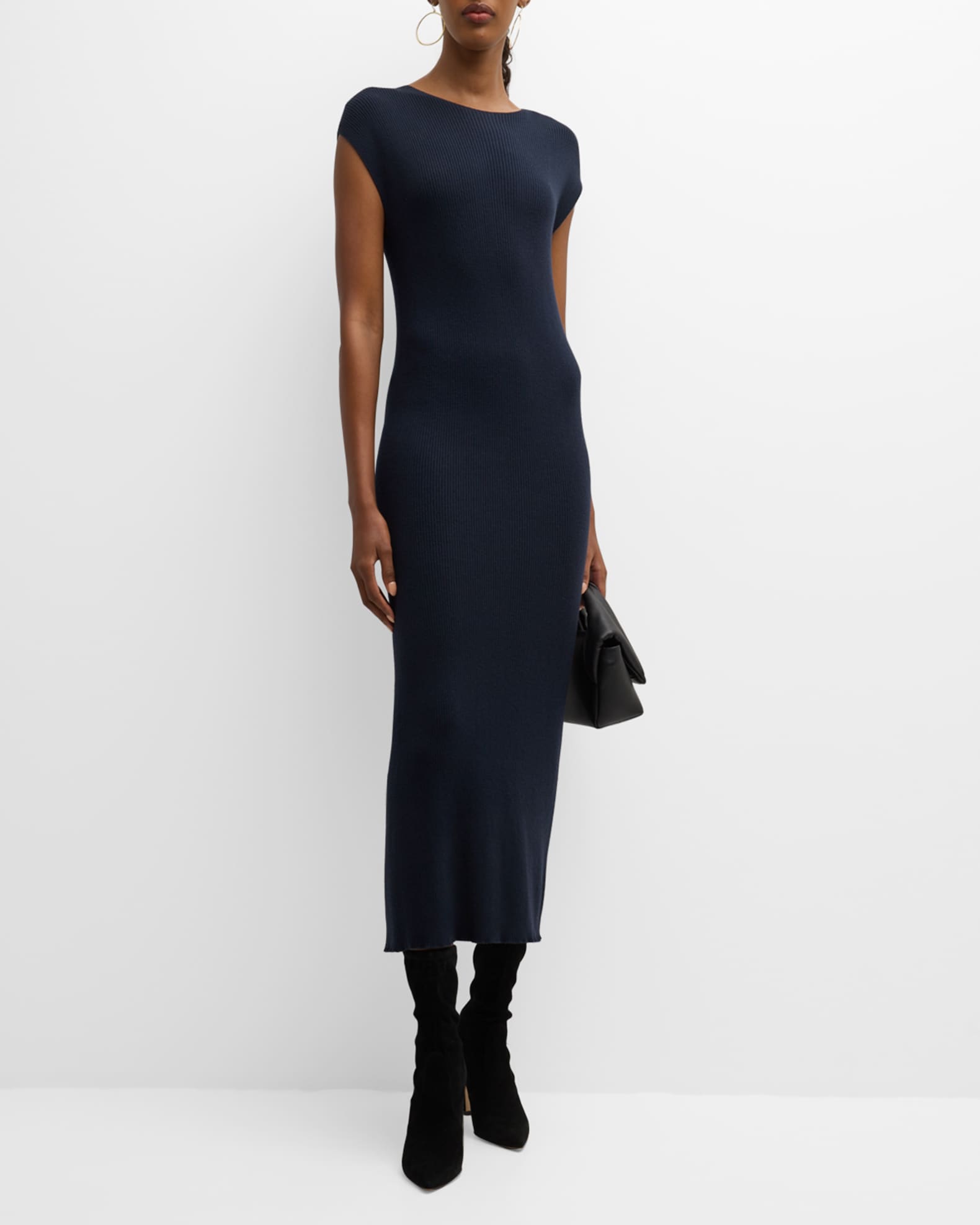 Emporio Armani Ribbed Cap-Sleeve Bodycon Midi Dress | Neiman Marcus