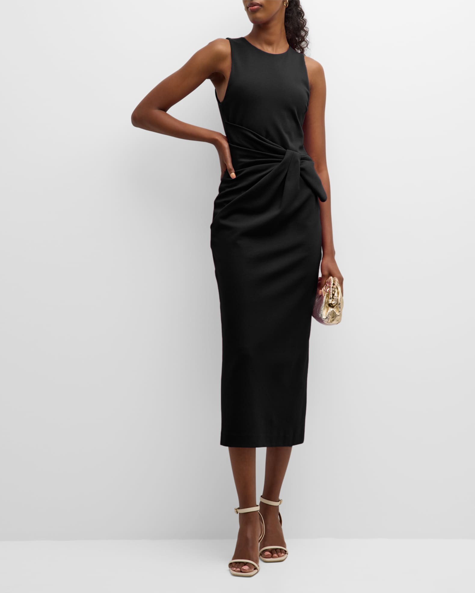 Emporio Armani Sleeveless Twist-Front Jersey Midi Dress | Neiman Marcus