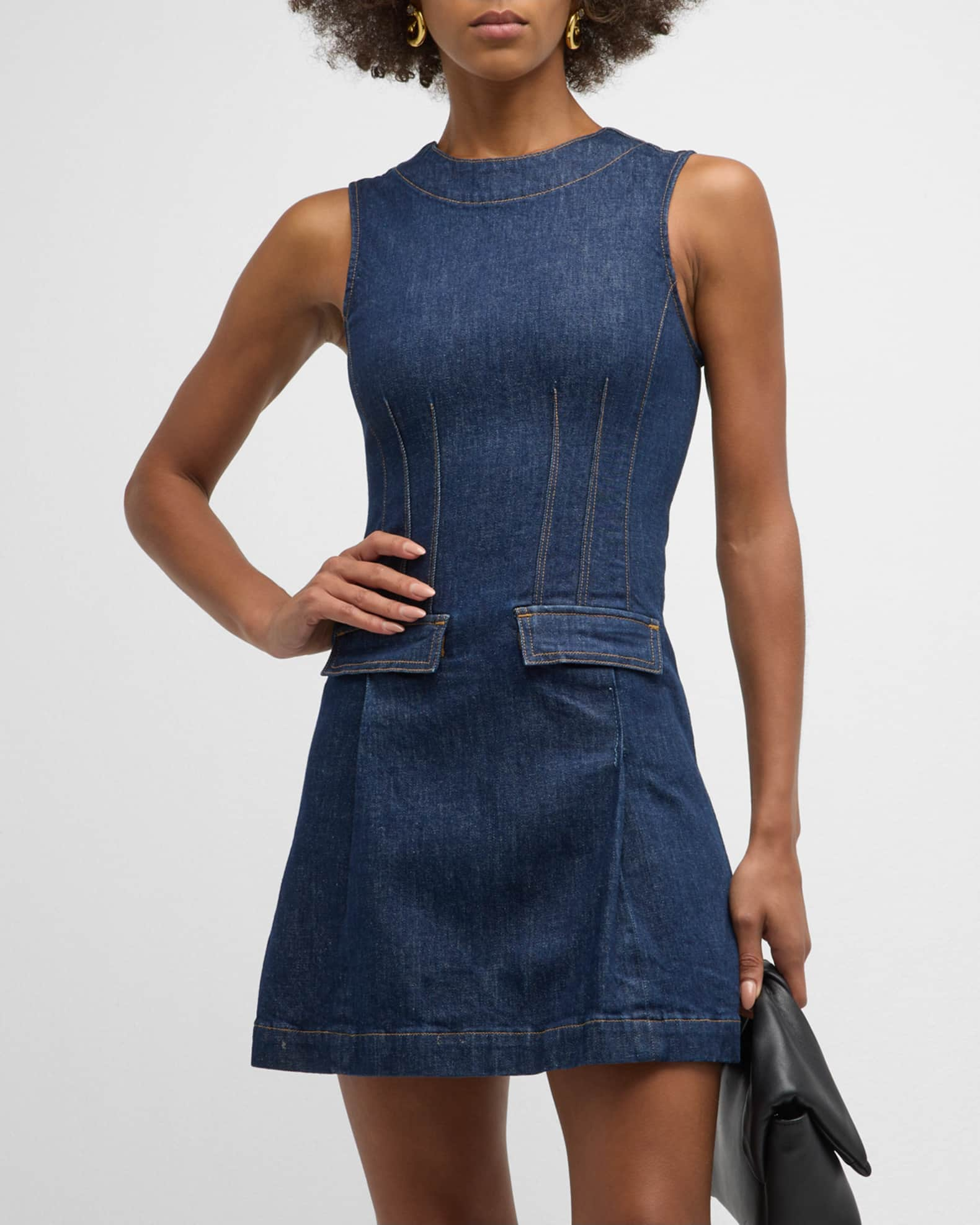 Derek Lam 10 Crosby Devan Sleeveless Denim Mini Shift Dress | Neiman Marcus