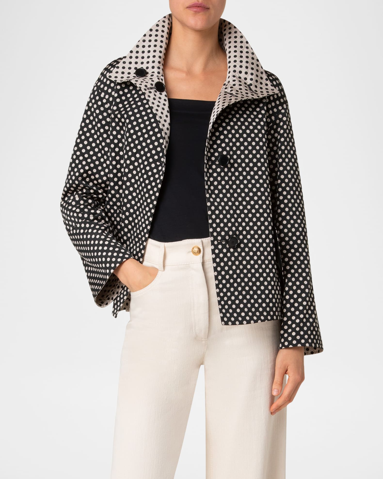 Akris punto Polka-Dot Single-Breasted Jacket | Neiman Marcus Akris punto Polka-Dot Single-Breasted Jacket | Neiman Marcus