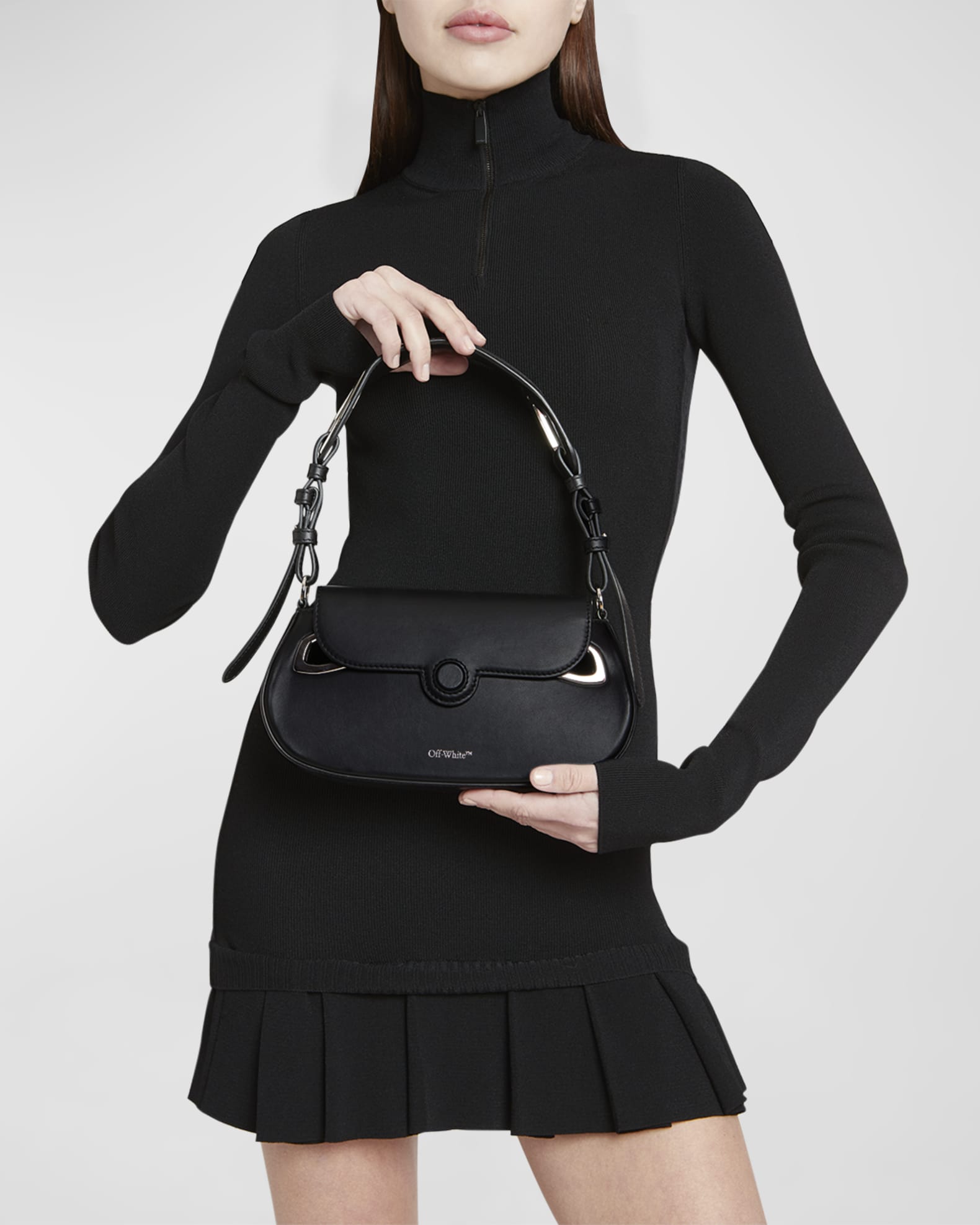 Off White Clam Flap Leather Shoulder Bag Neiman Marcus
