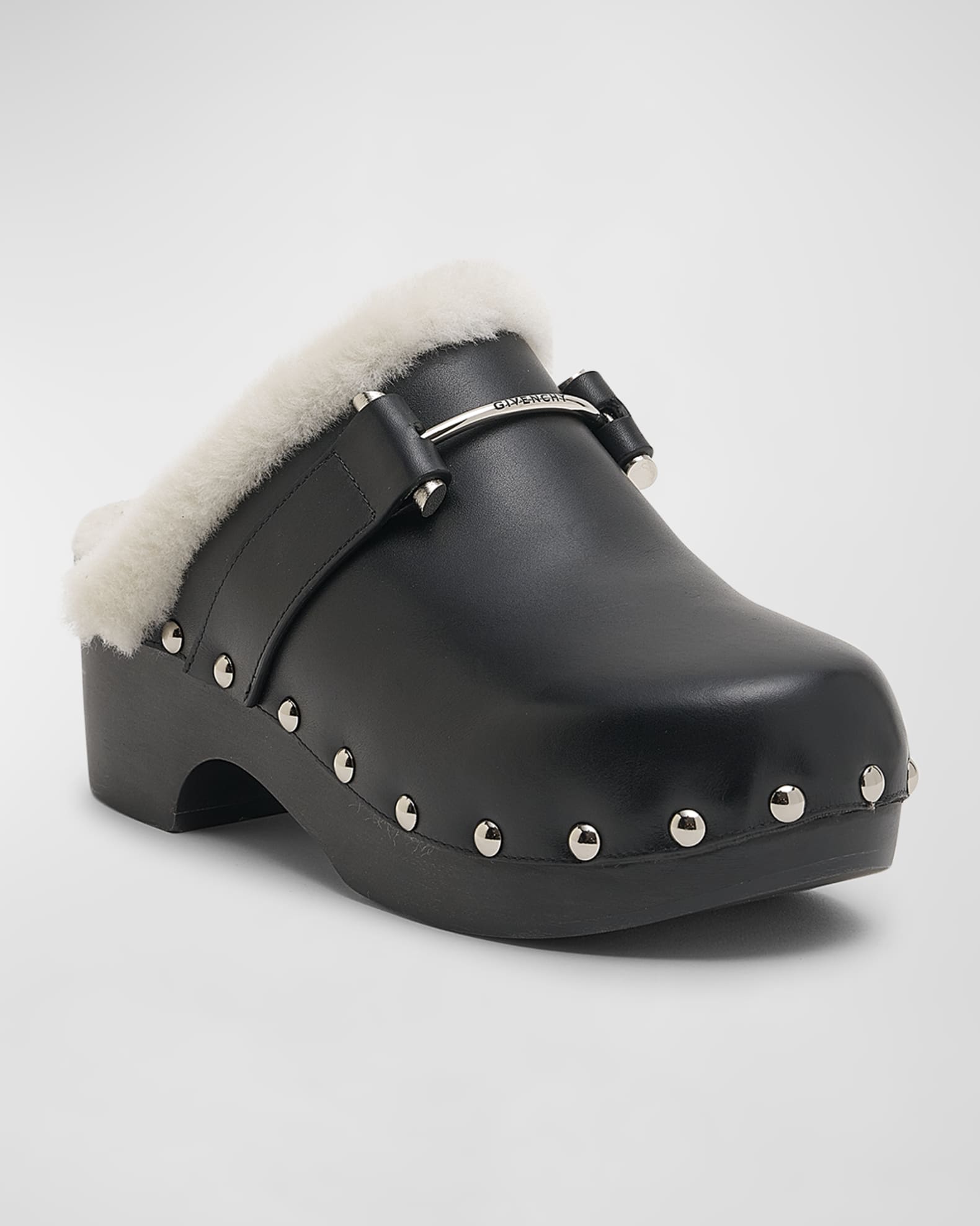 Givenchy G Leather Shearling Slide Clogs Neiman Marcus