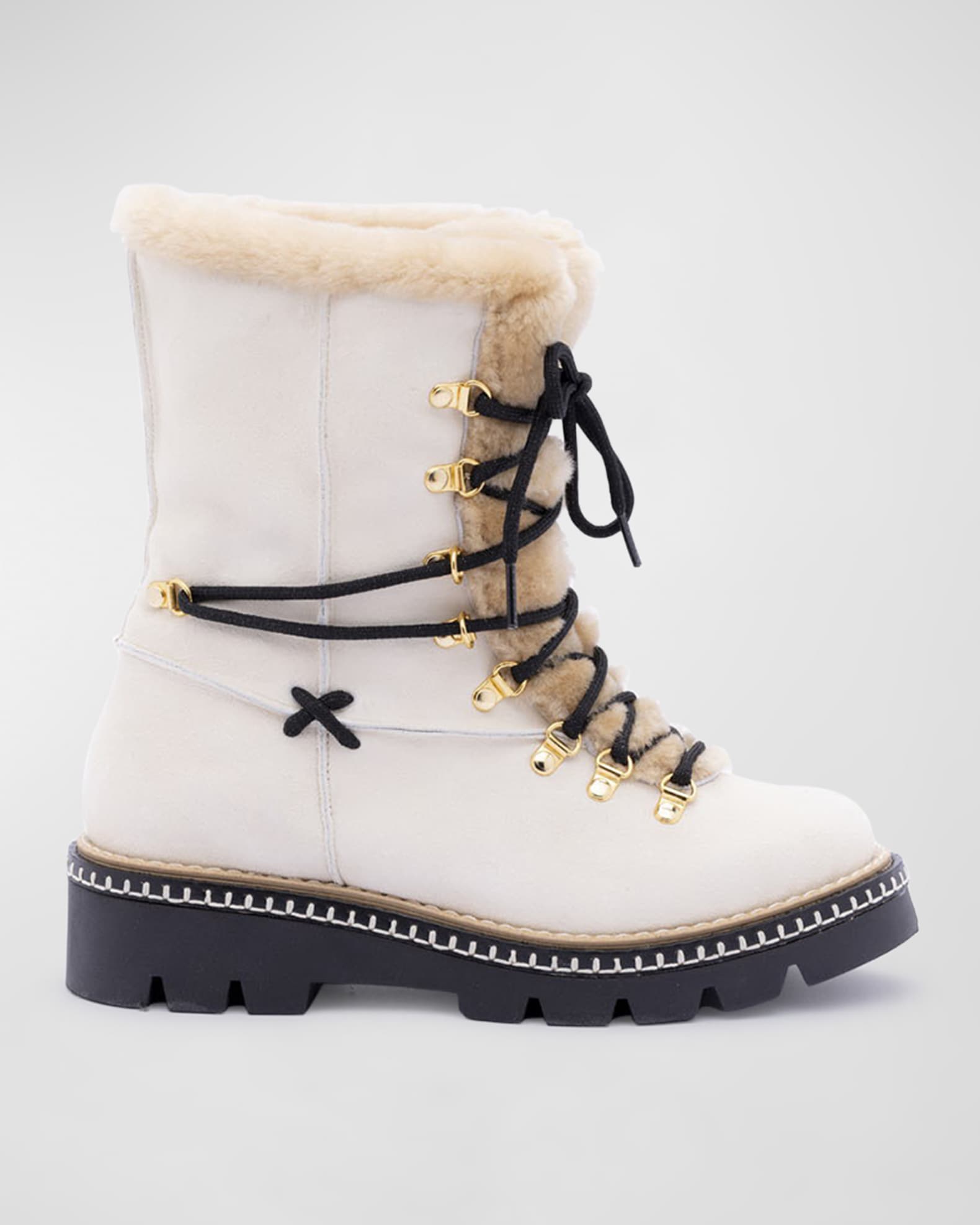 Montelliana 1965 Shearling-Lined Leather Hiking Boots | Neiman Marcus