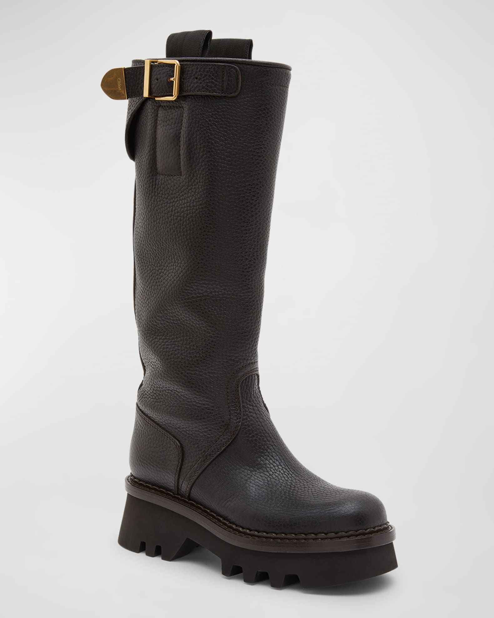 Chloe Owena Tall Leather Buckle Boots | Neiman Marcus