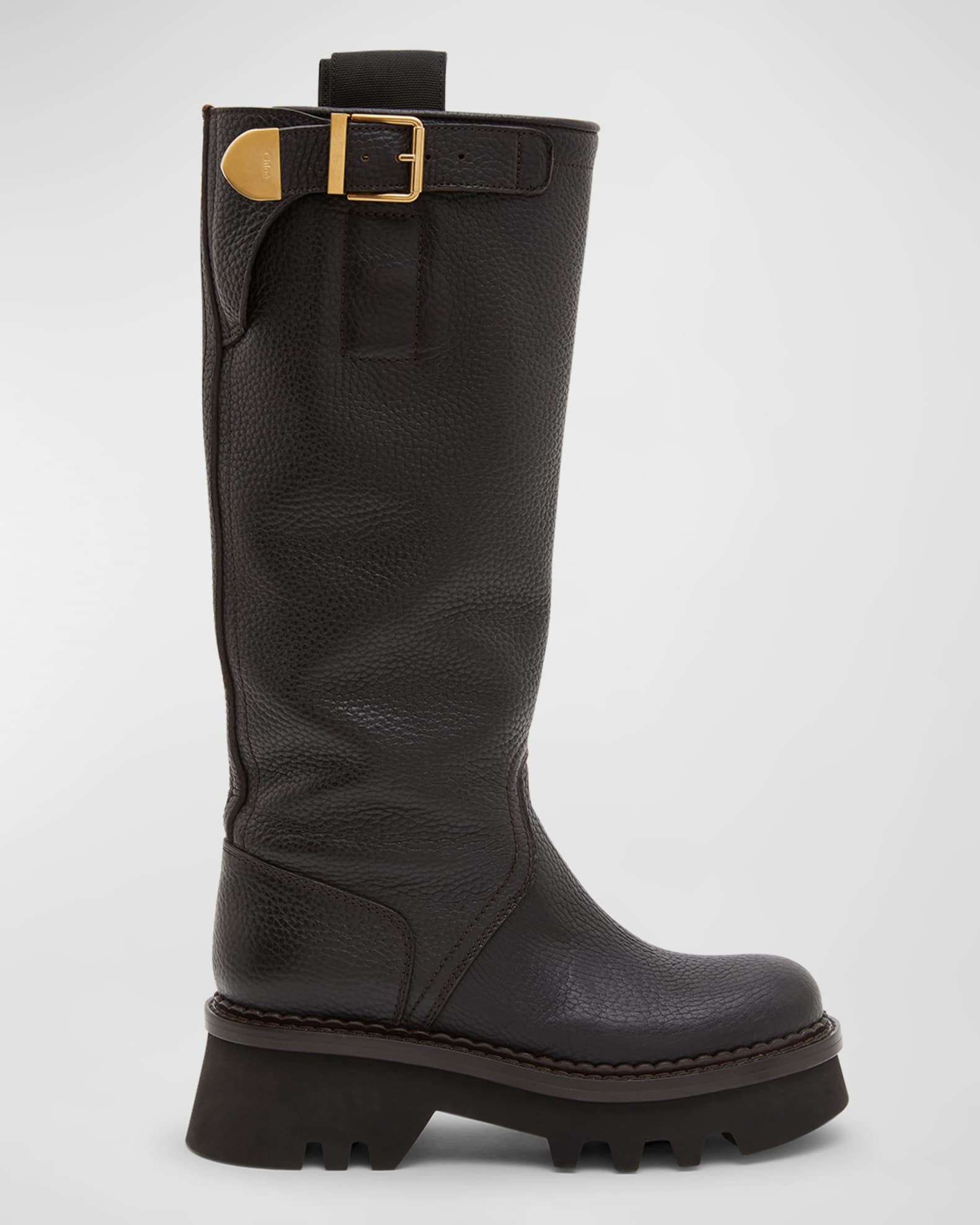 Chloe Owena Tall Leather Buckle Boots | Neiman Marcus