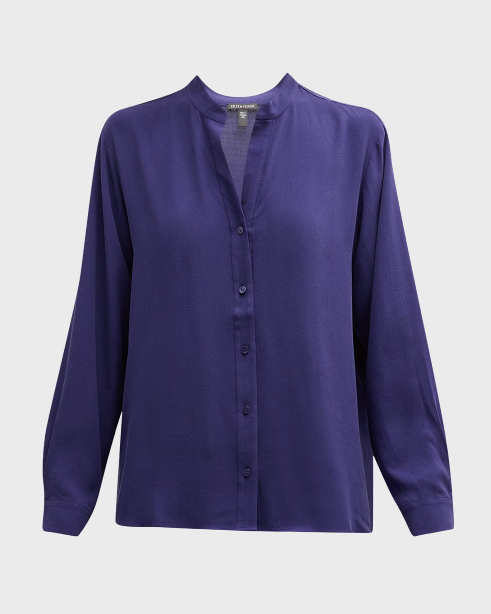 Eileen Fisher Missy Silk Georgette Crepe Mandarin Collar Shirt | Neiman ...