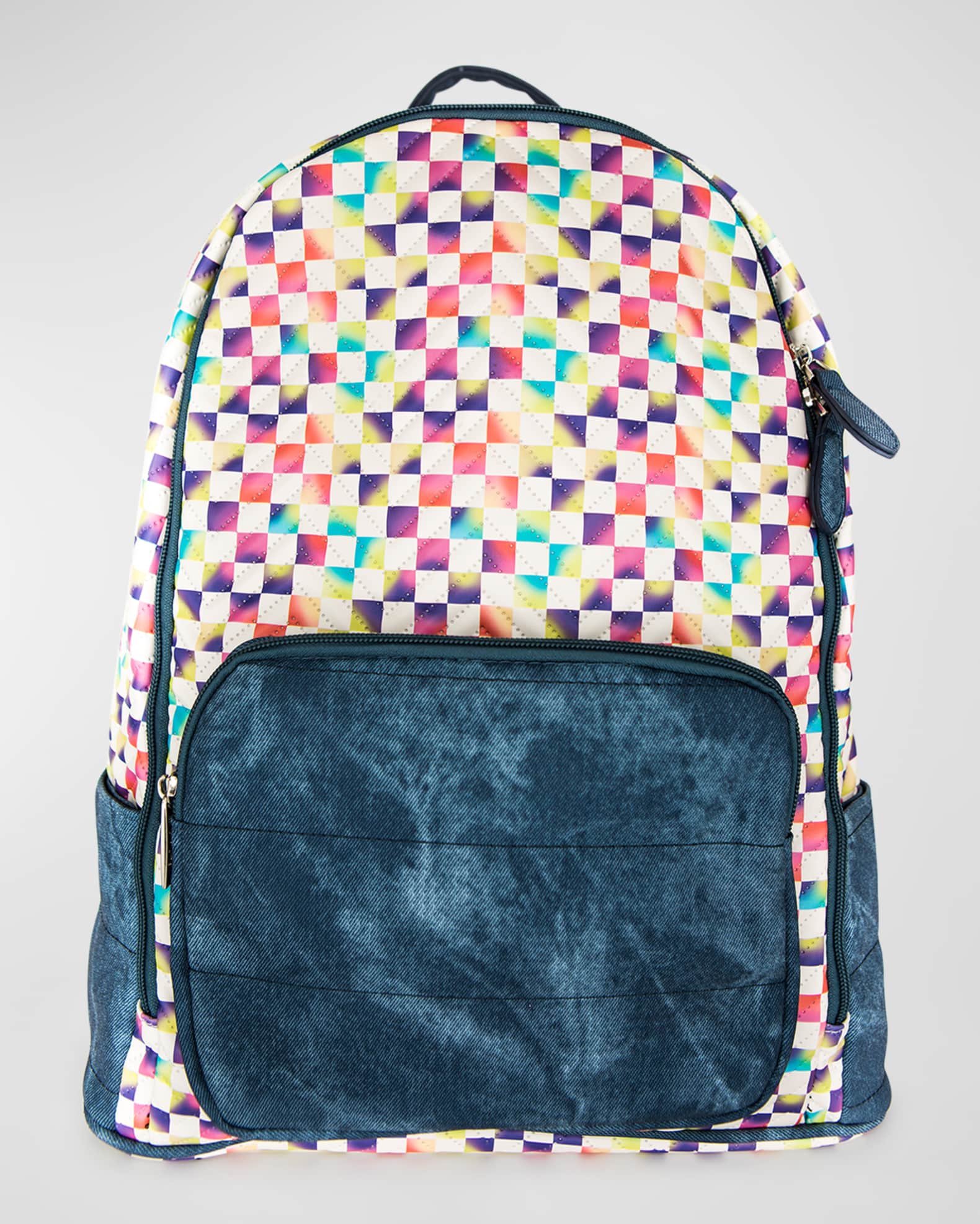 Bari Lynn Kid s Denim and Rainbow Check Backpack Neiman Marcus