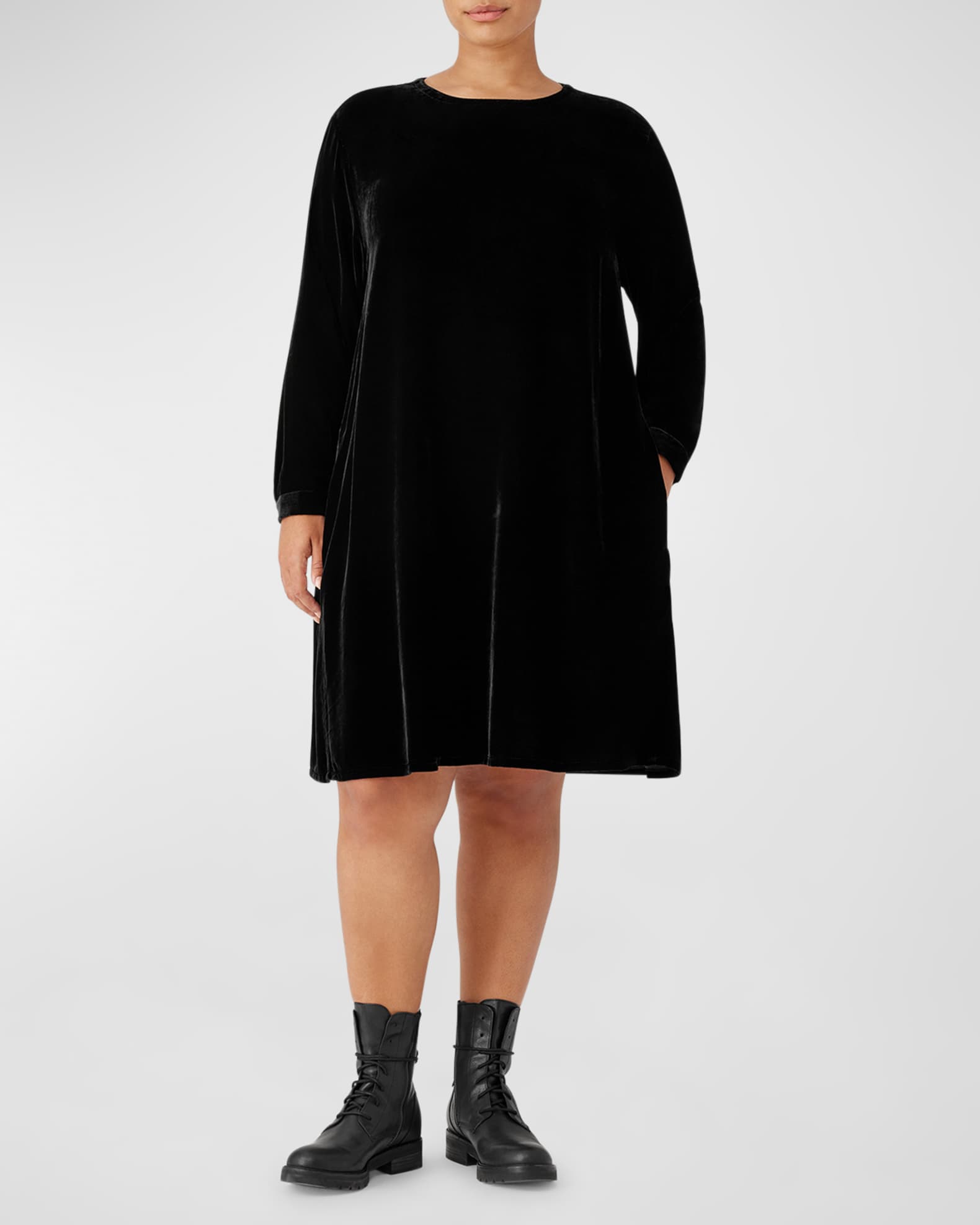 EILEEN FISHER Womens Gray Stretch Cap Sleeve Crew Neck Mini Shift Dress