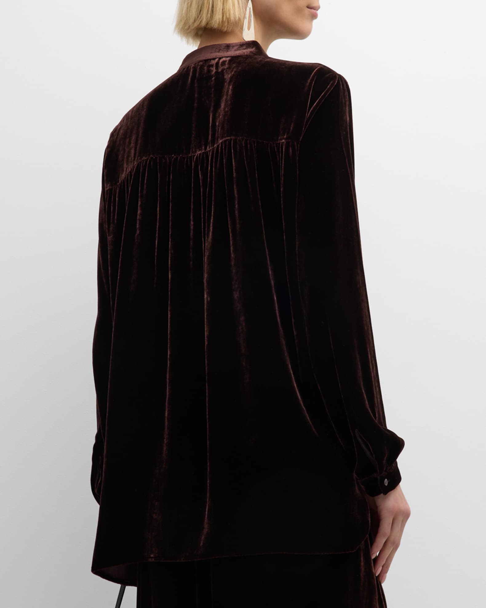 Eileen Fisher BandCollar ButtonDown Velvet Shirt Neiman Marcus