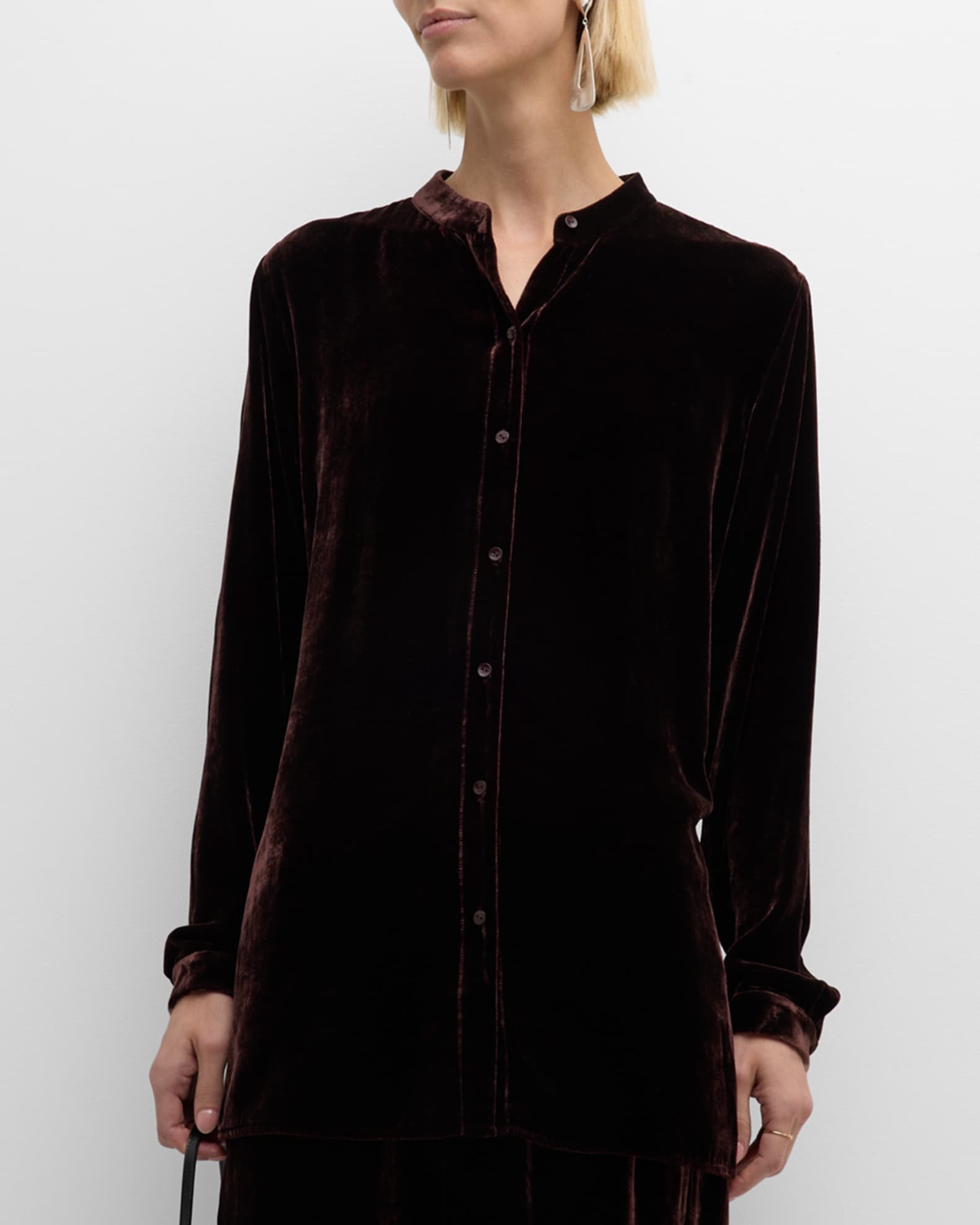 Eileen Fisher BandCollar ButtonDown Velvet Shirt Neiman Marcus