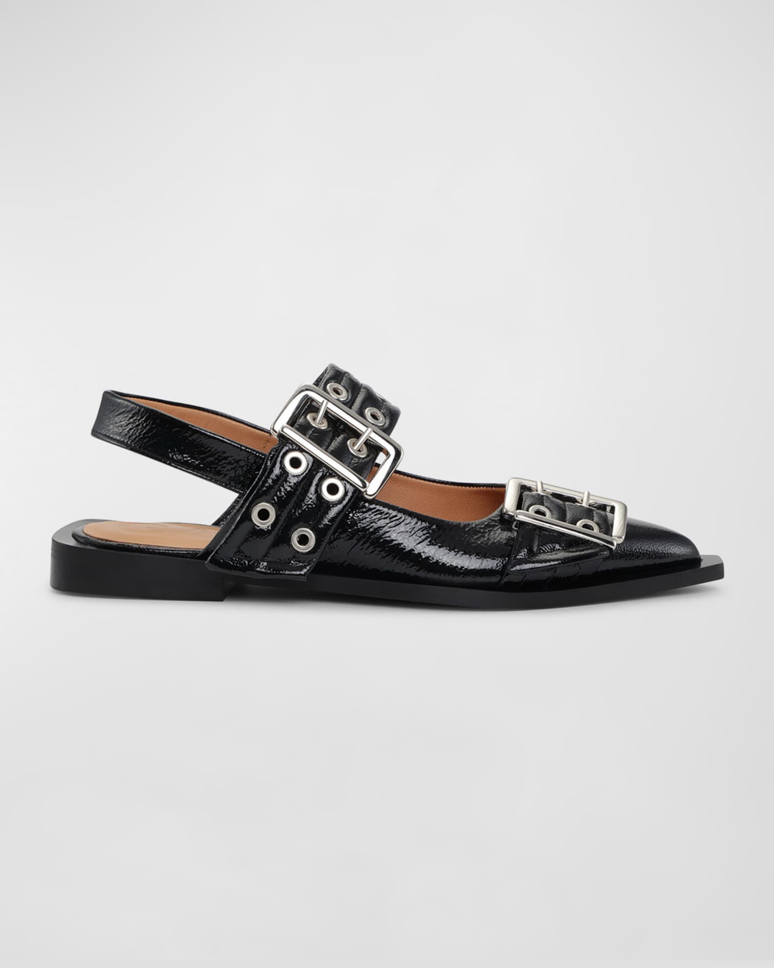 Ganni Dual-Buckle Slingback Ballerina Flats