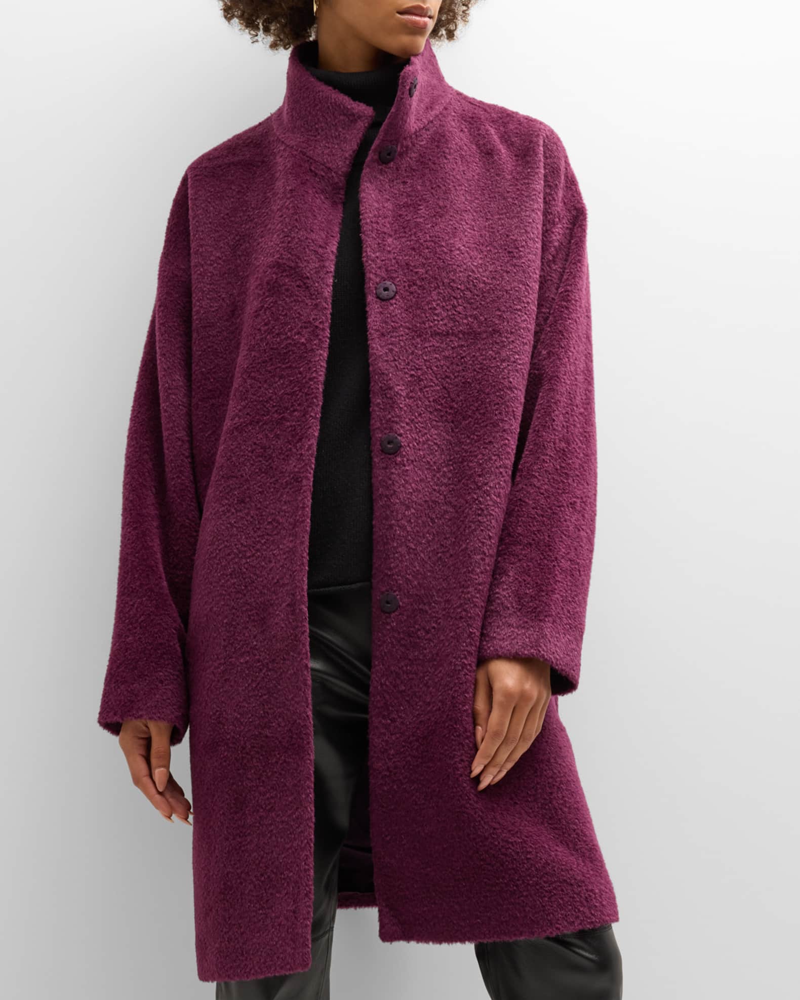 Eileen Fisher Petite Snap-Front Alpaca Wool Coat | Neiman Marcus