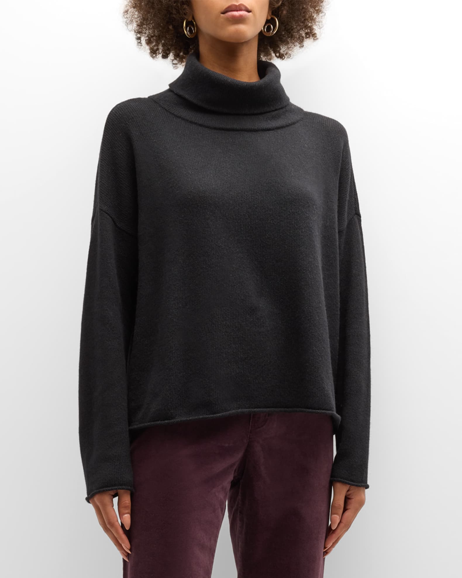 Ribbed Turtleneck Cashmere Silk Sweater