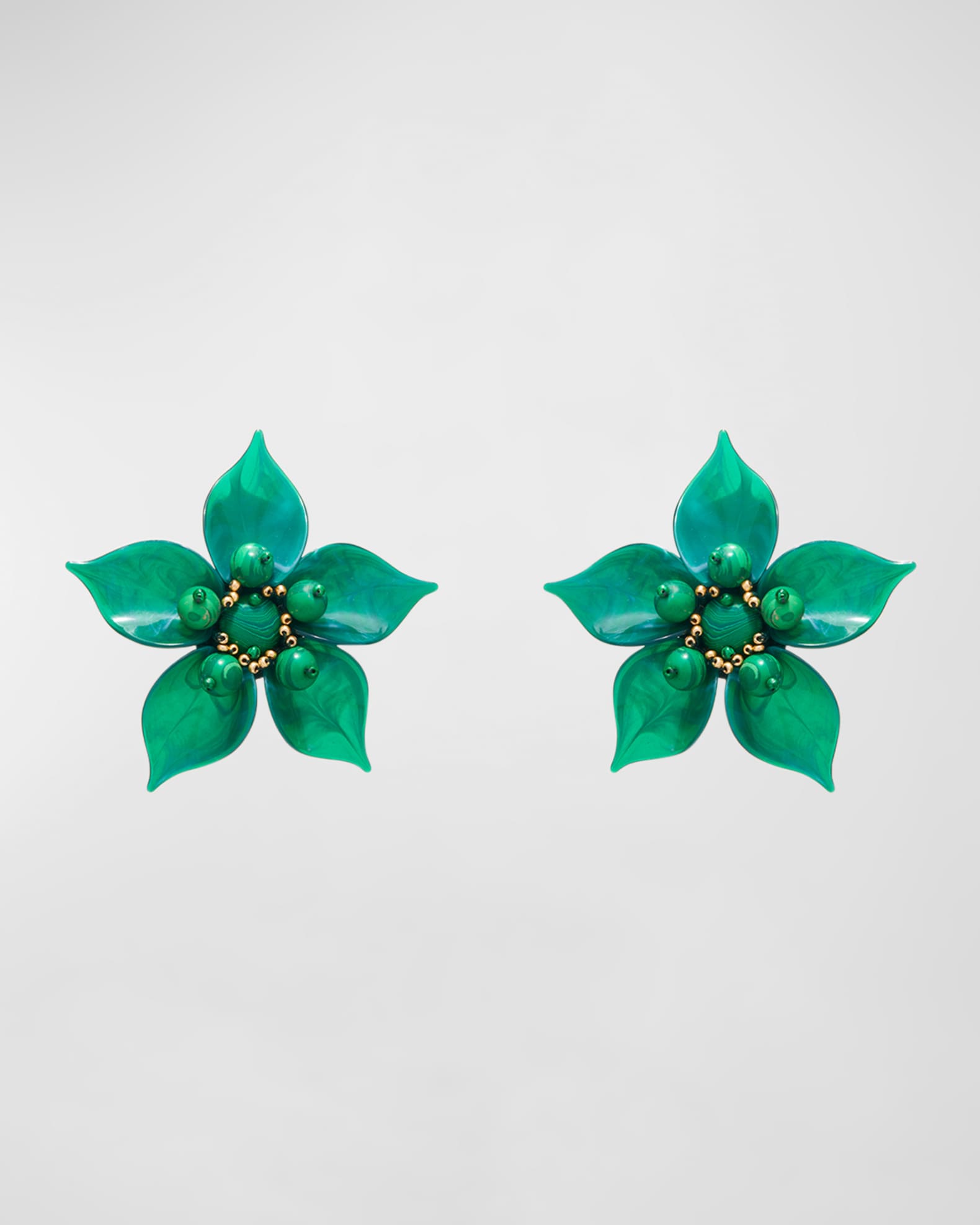 Oscar de la Renta Malachite Flower Earrings | Neiman Marcus