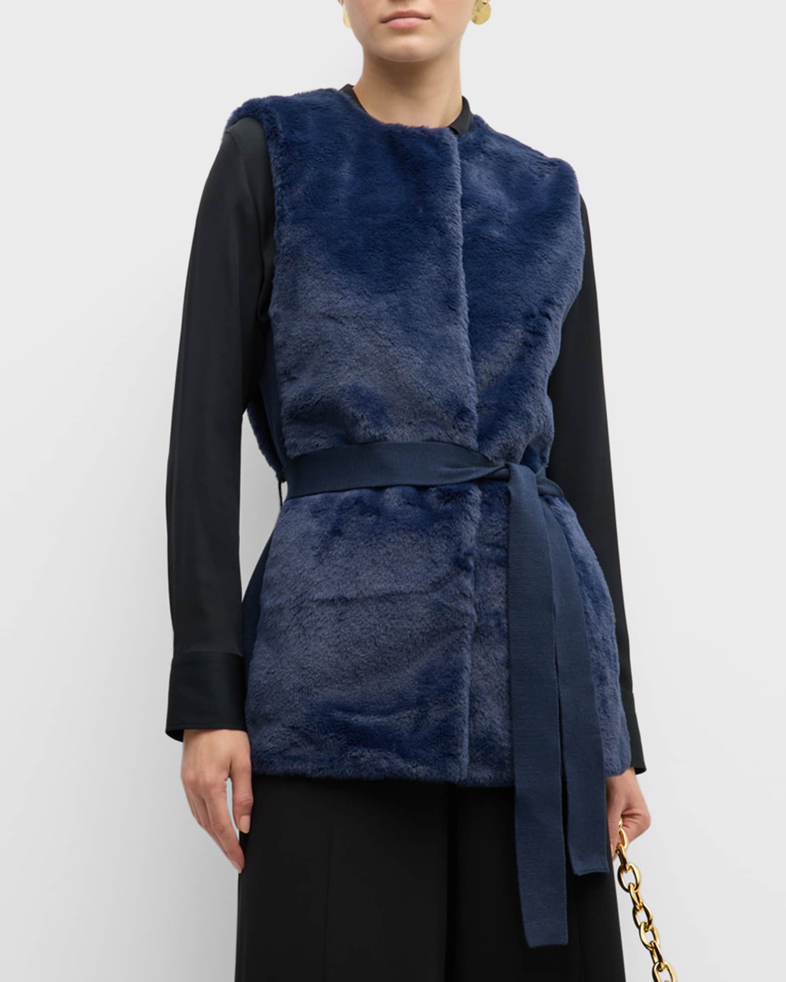 Kobi Halperin Lior Sleeveless Belted Faux Fur Sweater Neiman Marcus