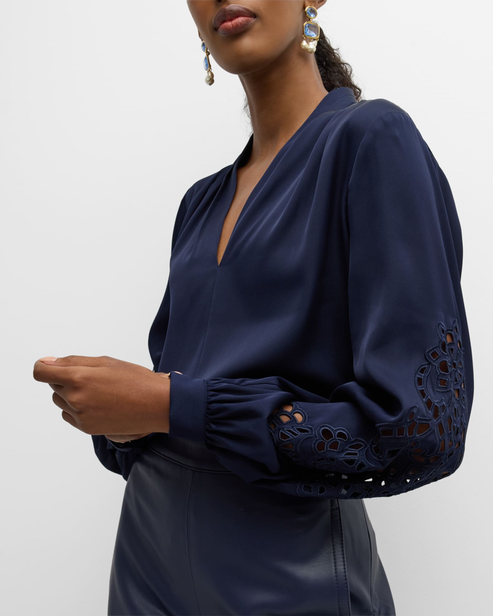 Kobi Halperin Samara Pleated Embroidered Cutout Blouse | Neiman Marcus
