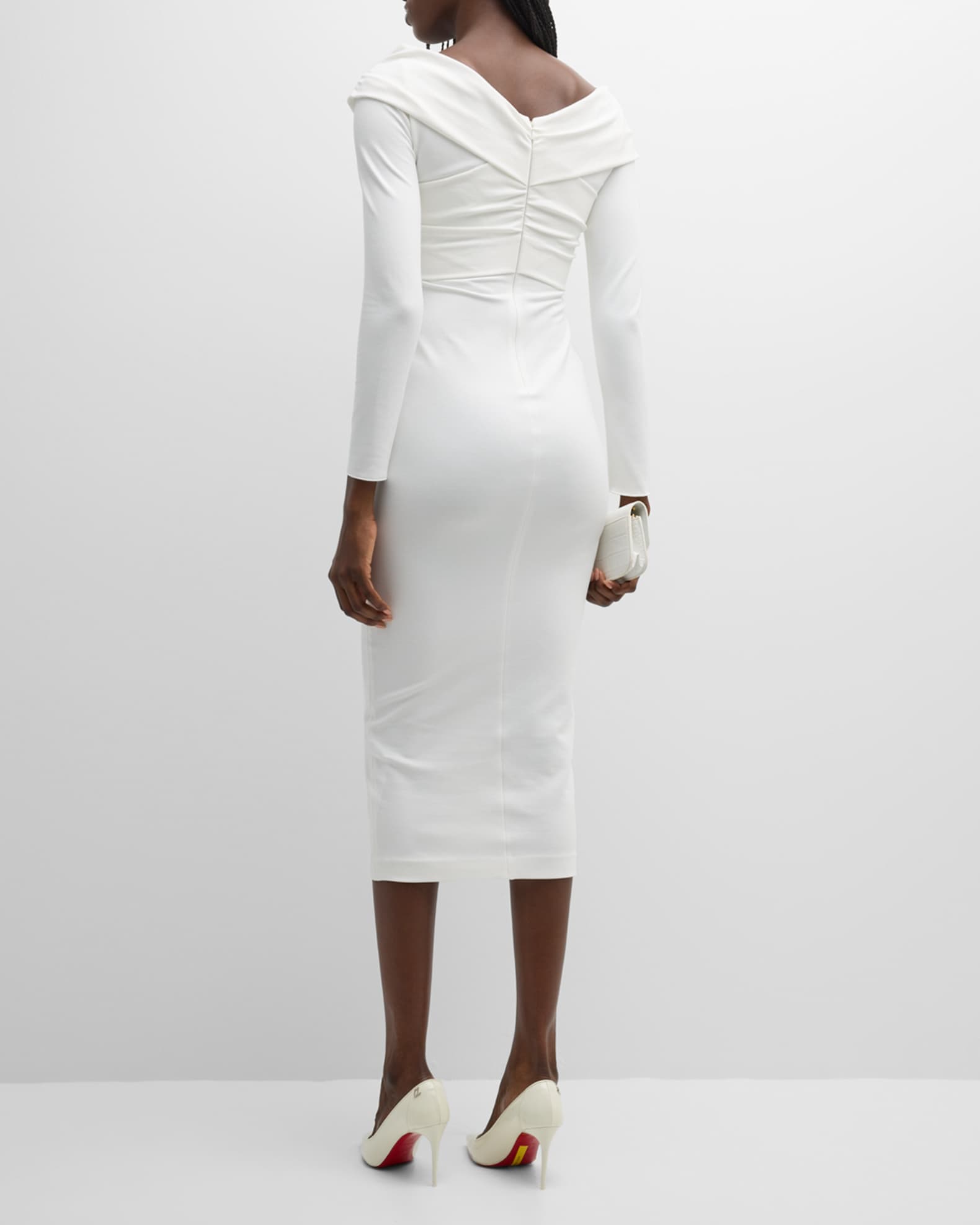 Emporio Armani Off-Shoulder Bodycon Jersey Midi Dress | Neiman Marcus