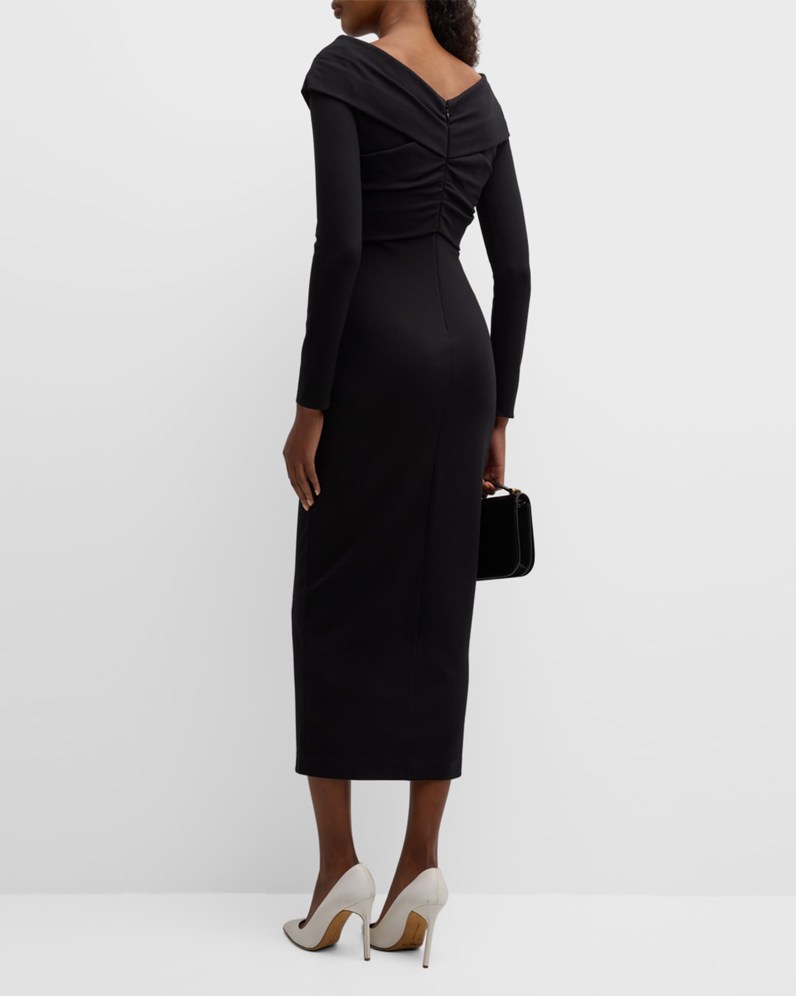 Emporio Armani Off-Shoulder Milano Jersey Midi Dress | Neiman Marcus