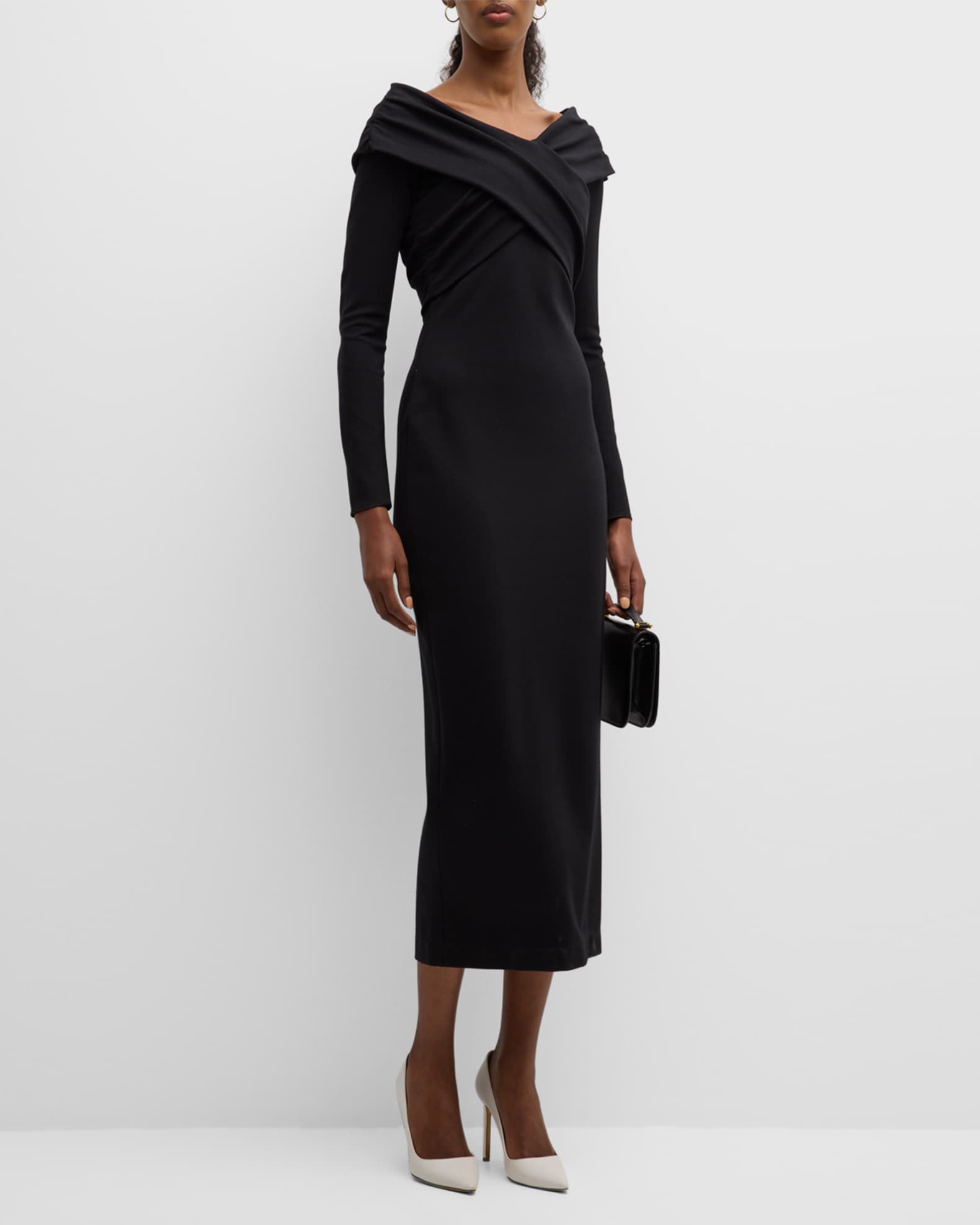 Emporio Armani Off-Shoulder Milano Jersey Midi Dress | Neiman Marcus