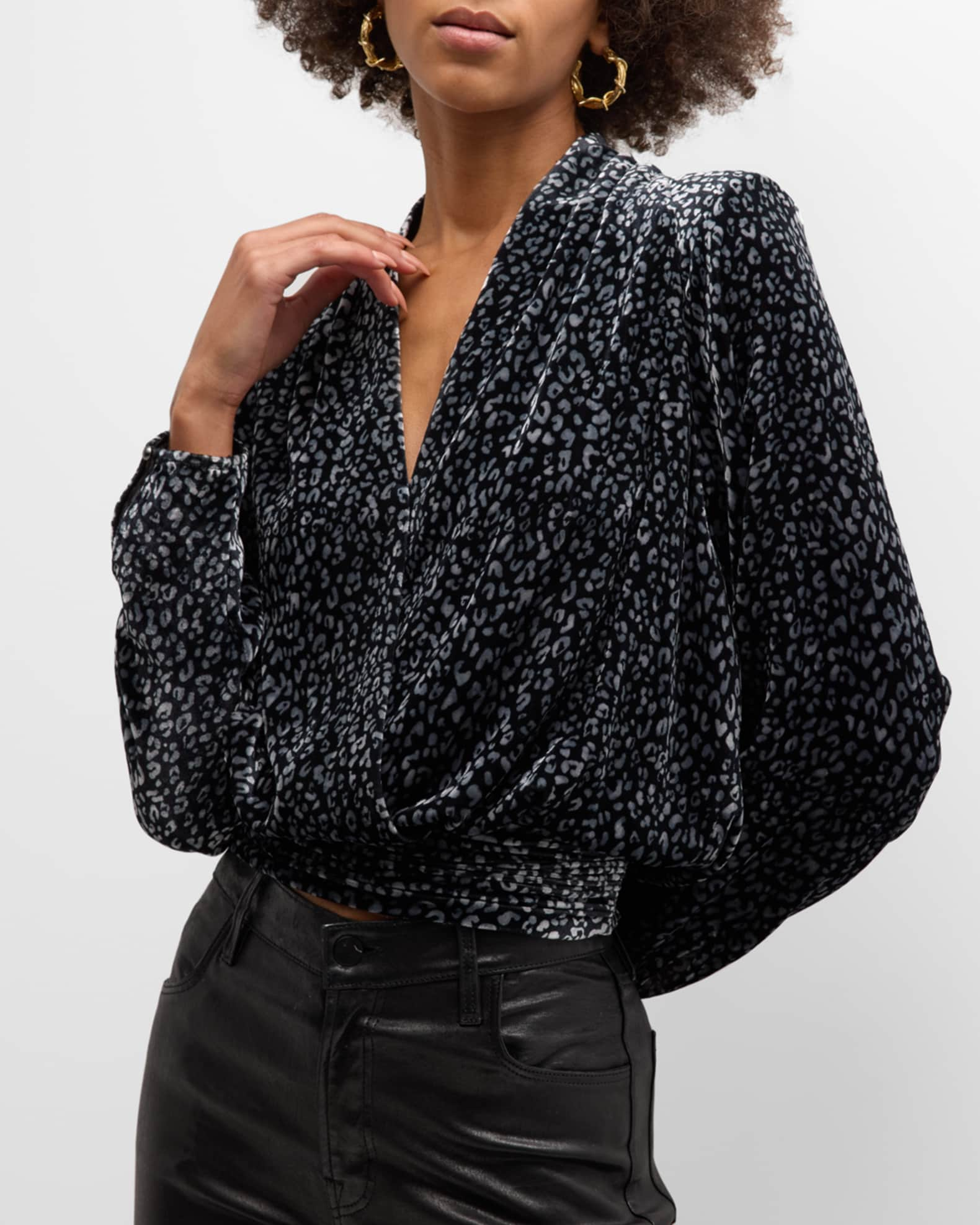 Animal-print velvet blouse