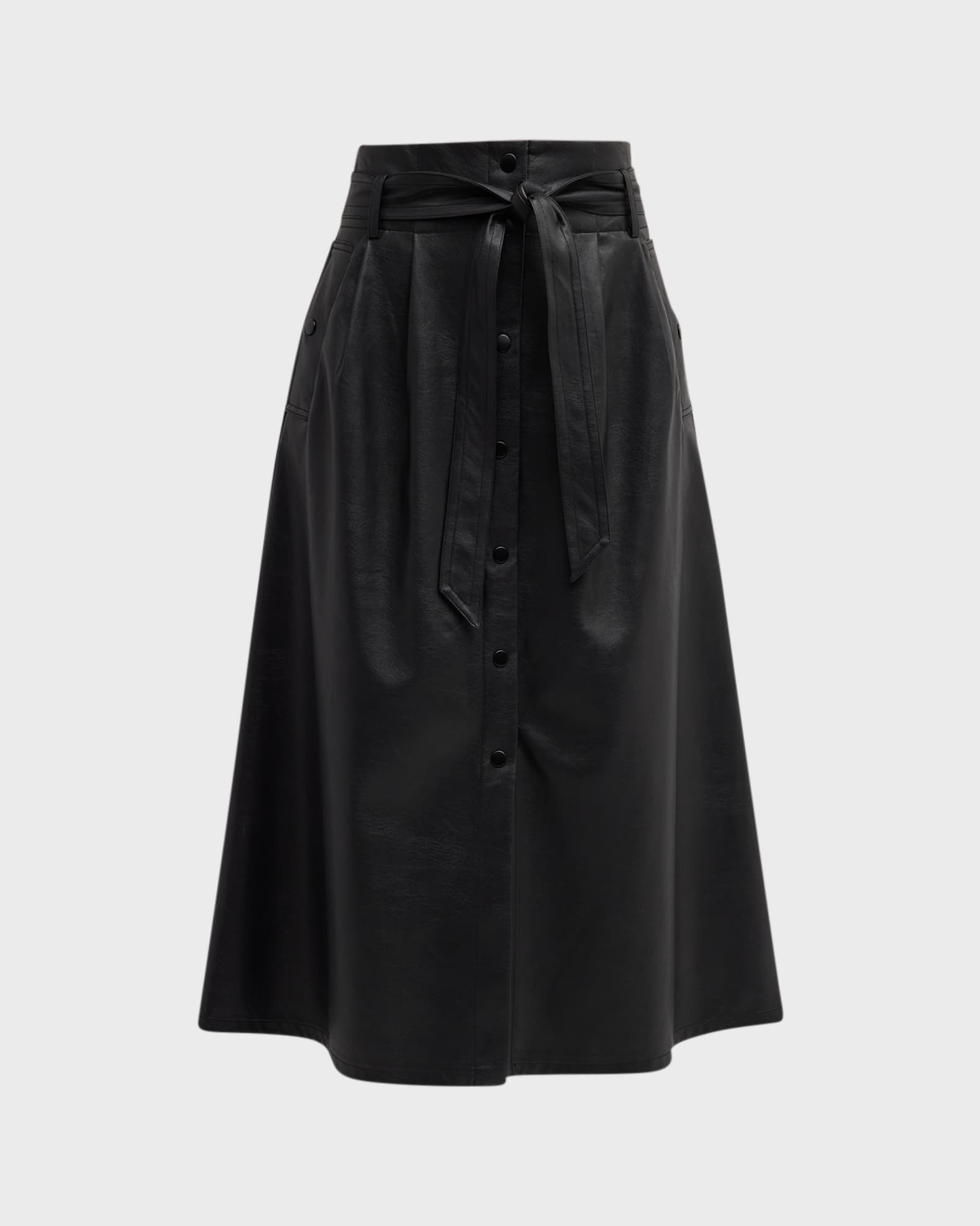 Brochu Walker Teagan Belted Vegan Leather A-Line Midi Skirt