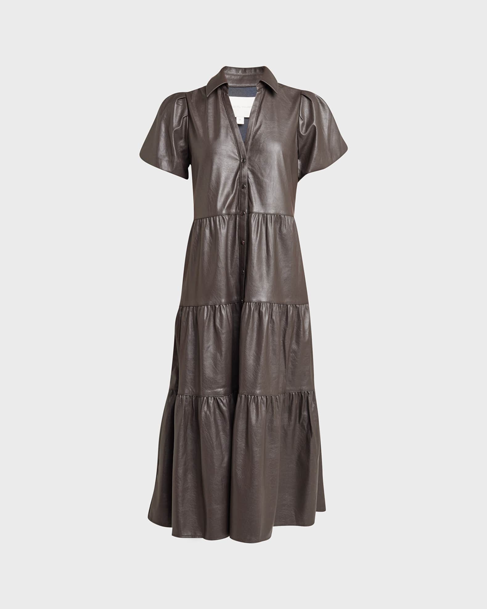 Brochu Walker Havana Tiered Vegan Leather Midi Dress