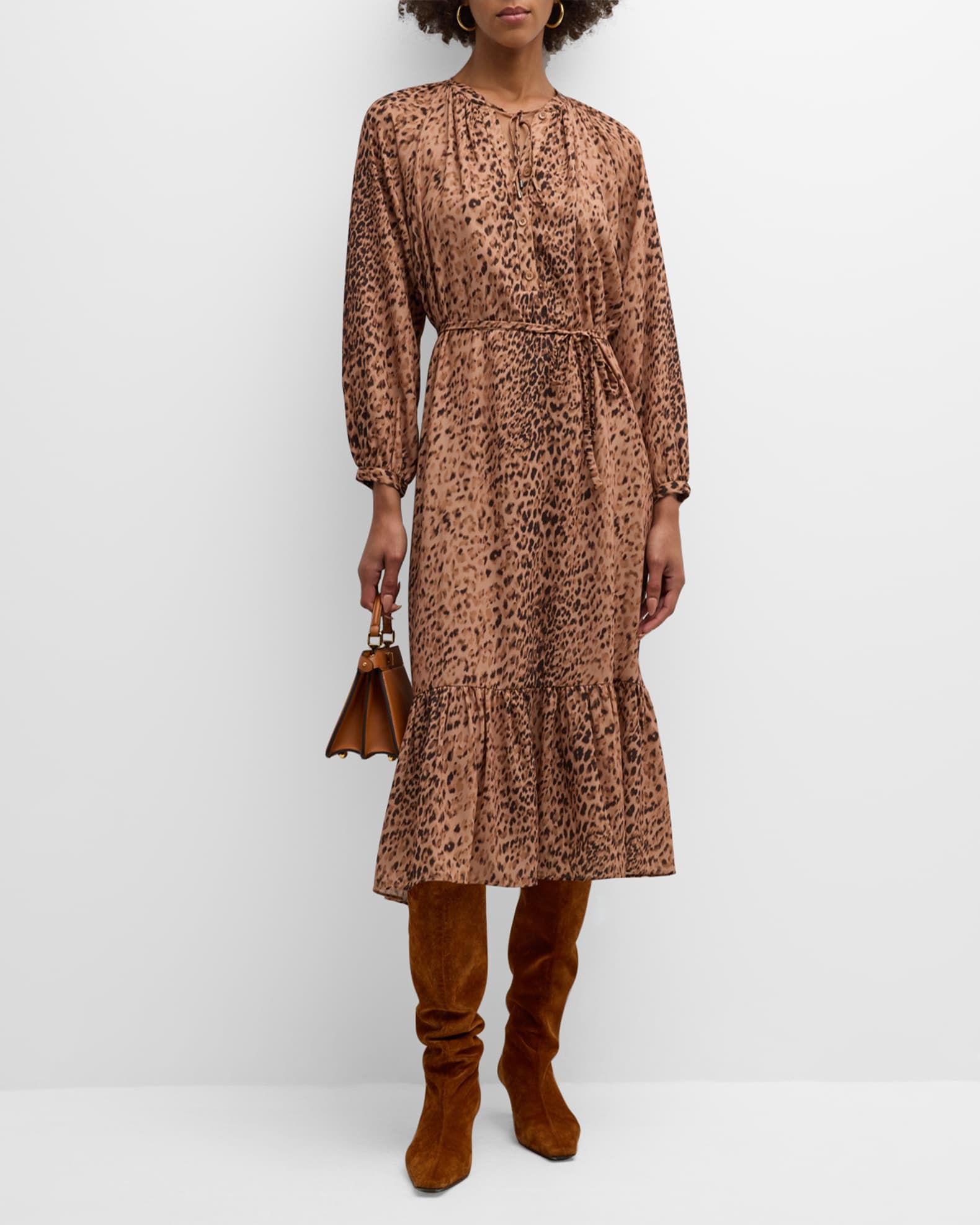 Brochu Walker Sarai Animal-Print Flounce Midi Dress