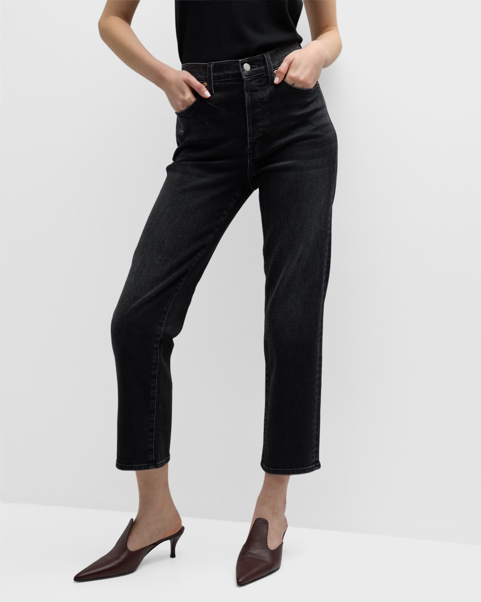 PISTOLA Charlie Cropped Straight-Leg Jeans | Neiman Marcus