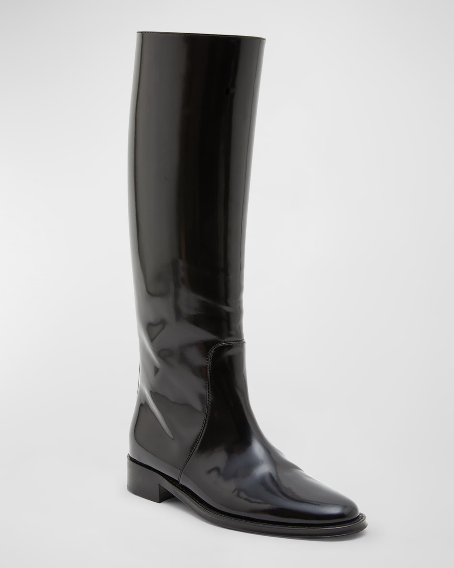Saint Laurent Hunt Knee Length Patent Leather Boots Neiman Marcus