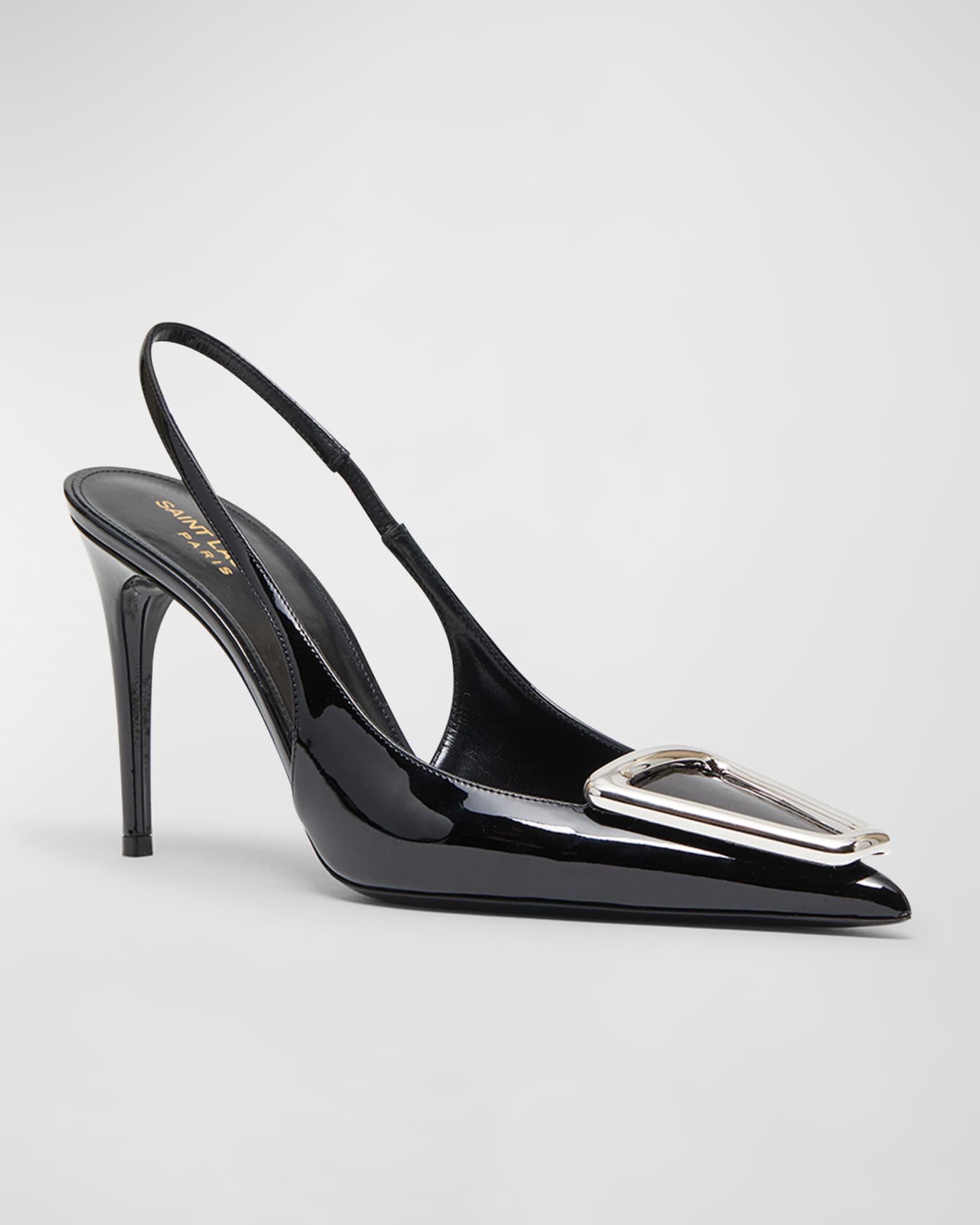 Louis Vuitton slingback heels in black suede with gold leather