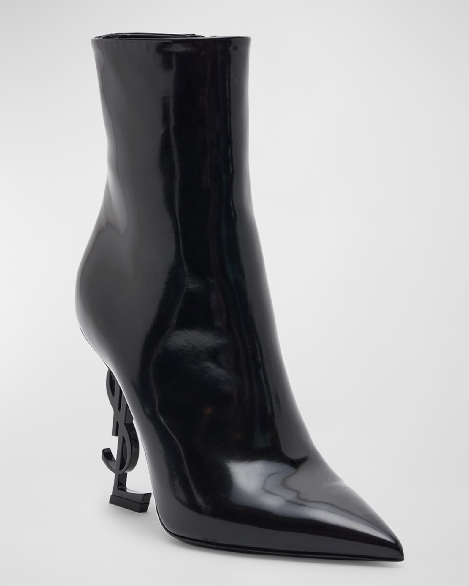 Saint Laurent Opyum YSL Logo Heel Booties With Black Hardware