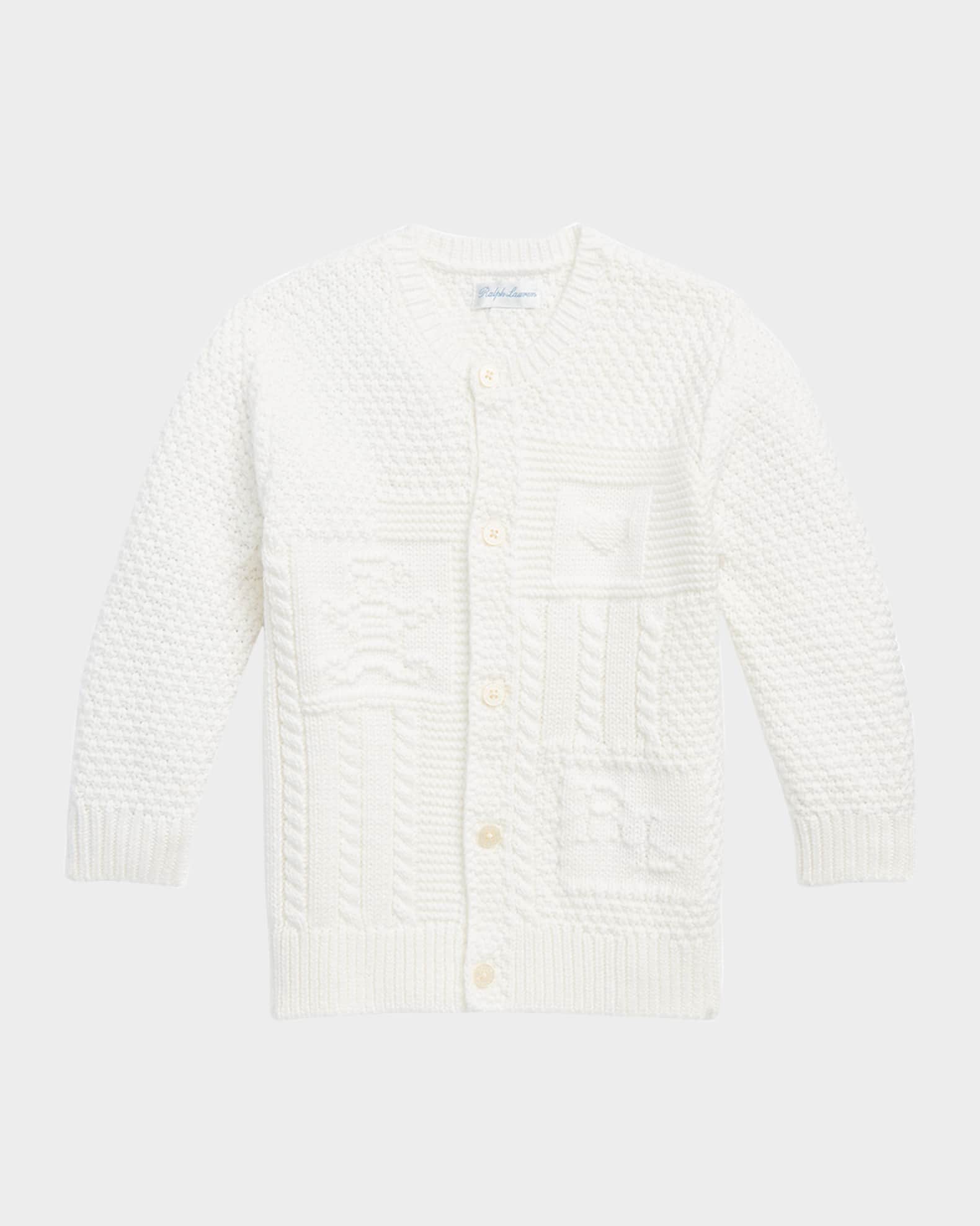 Ralph Lauren Childrenswear Girl's Cardigan W/ Bear Intarsia, Size 3M-24M