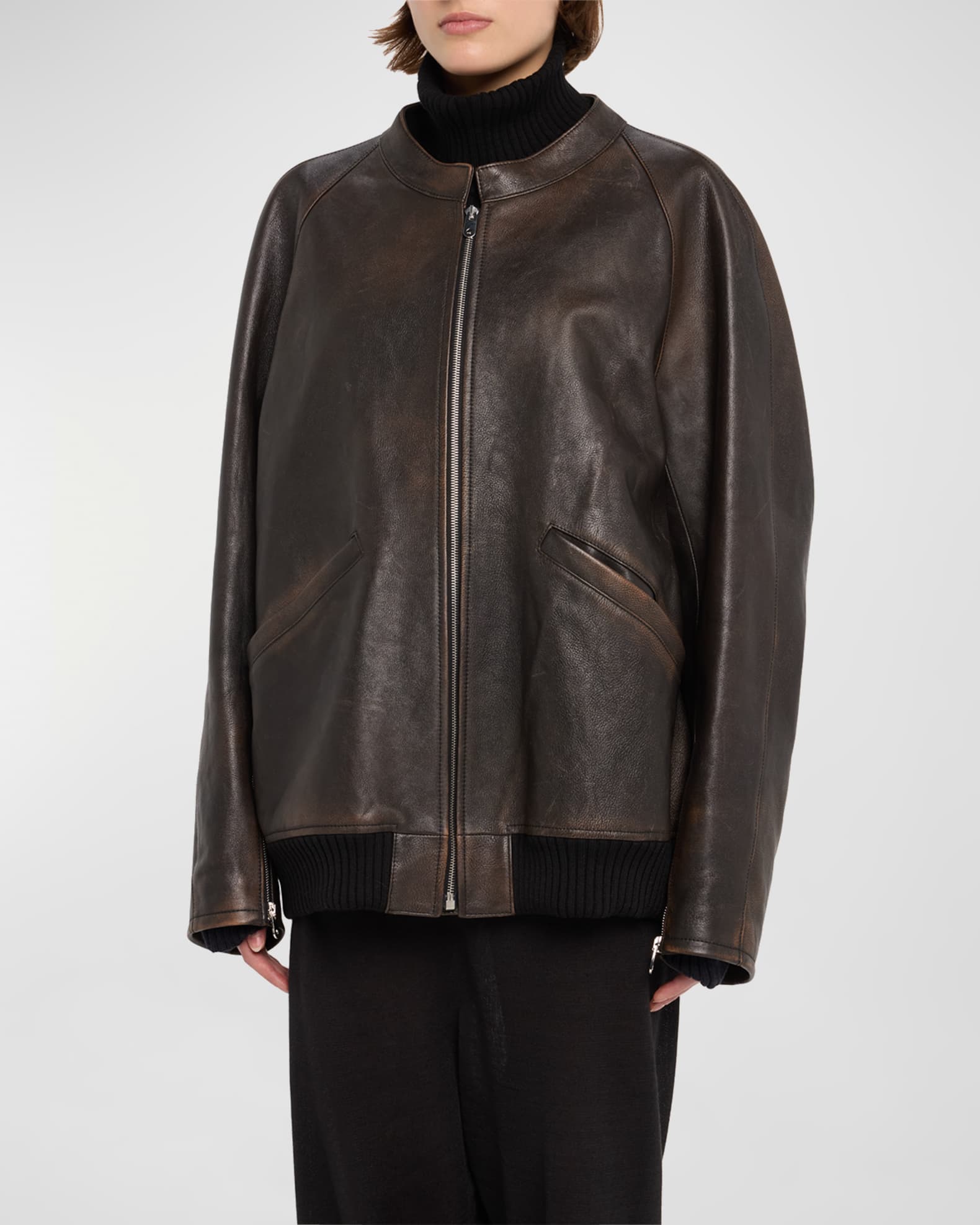 THE ROW Kengia Leather Bomber Jacket | Neiman Marcus