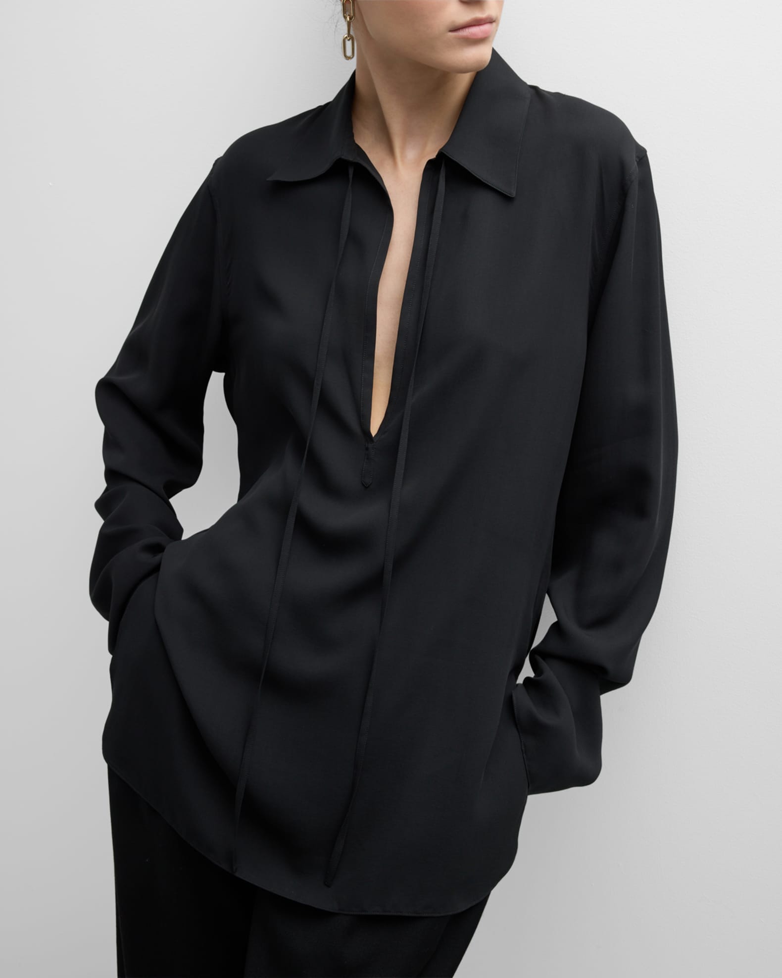 Women Plus Size Basics Lapel Collar Button Down Long-sleeve Shirt