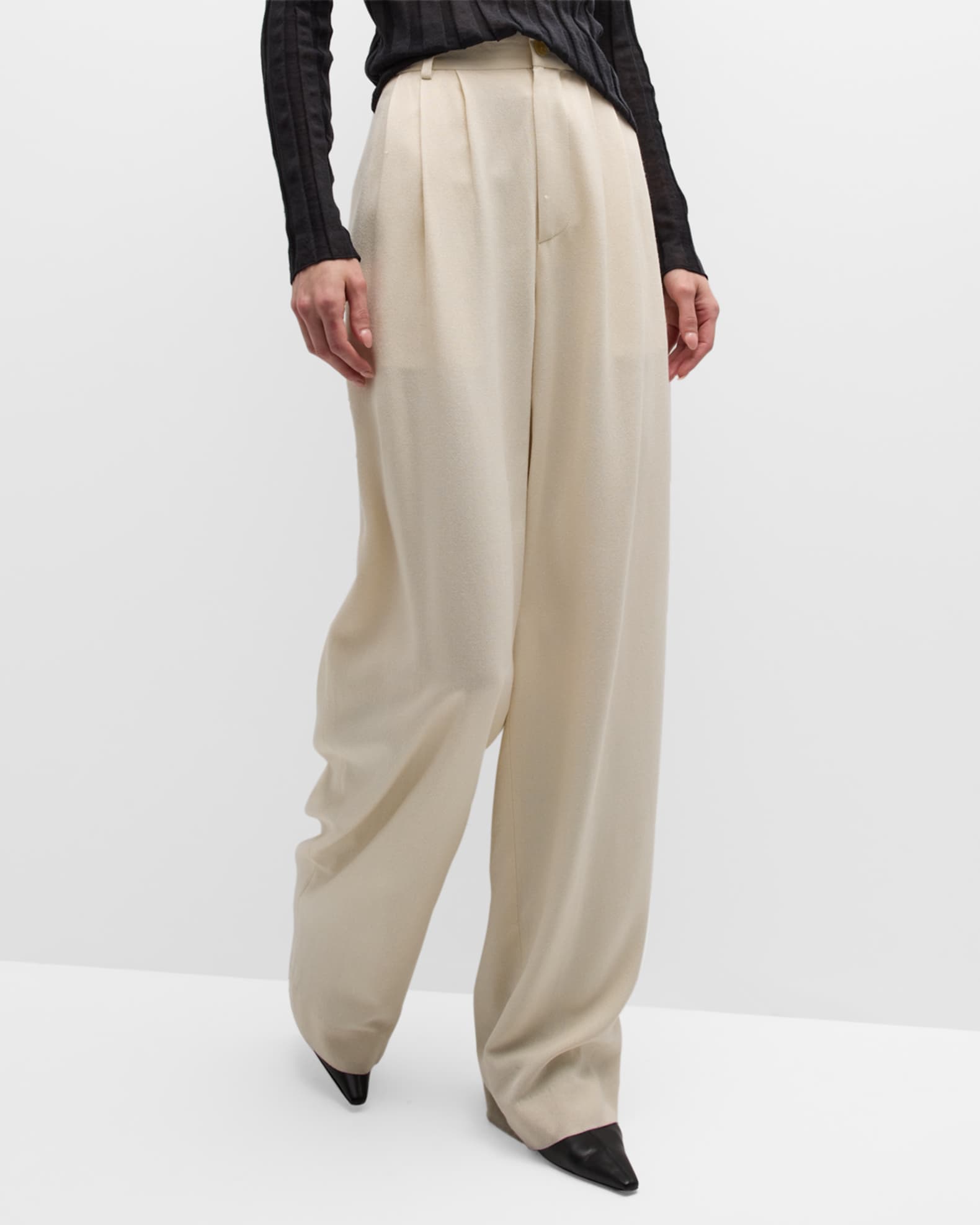 THE ROW Rufos Double-Pleated Wide-Leg Silk Pants | Neiman Marcus