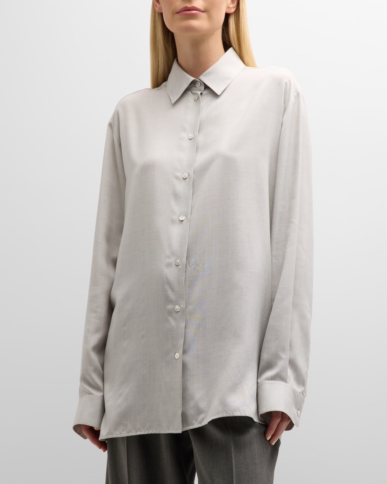 THE ROW Sisilia Button-Front Silk Shirt | Neiman Marcus