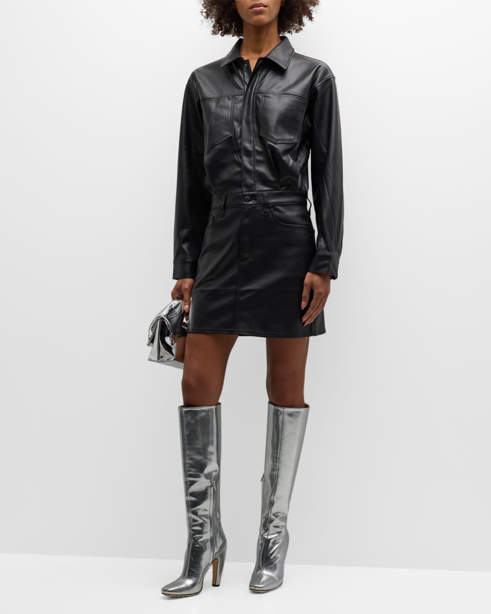 PISTOLA Nina Faux-Leather Mini Shirtdress | Neiman Marcus