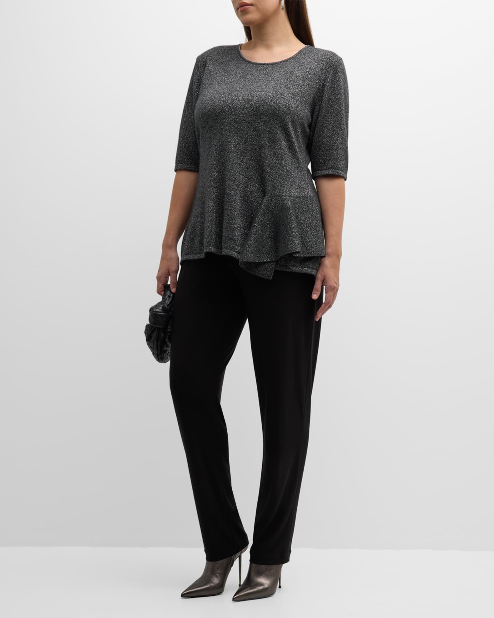 Neiman Marcus Cashmere Collection Plus Size Cashmere Lurex Peplum Top ...