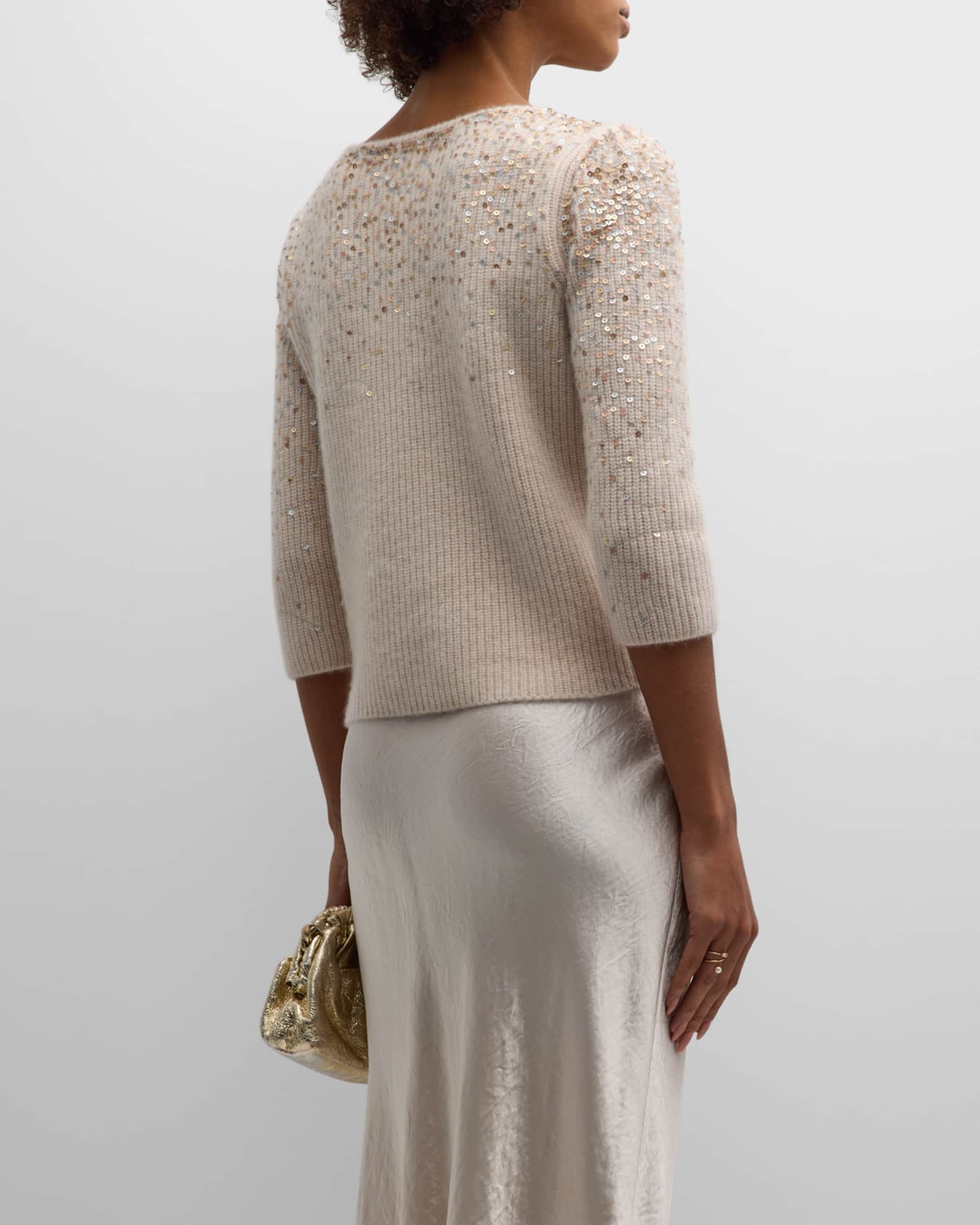 Neiman Marcus Cashmere Collection Cashmere Sweater with Ombre Sequins