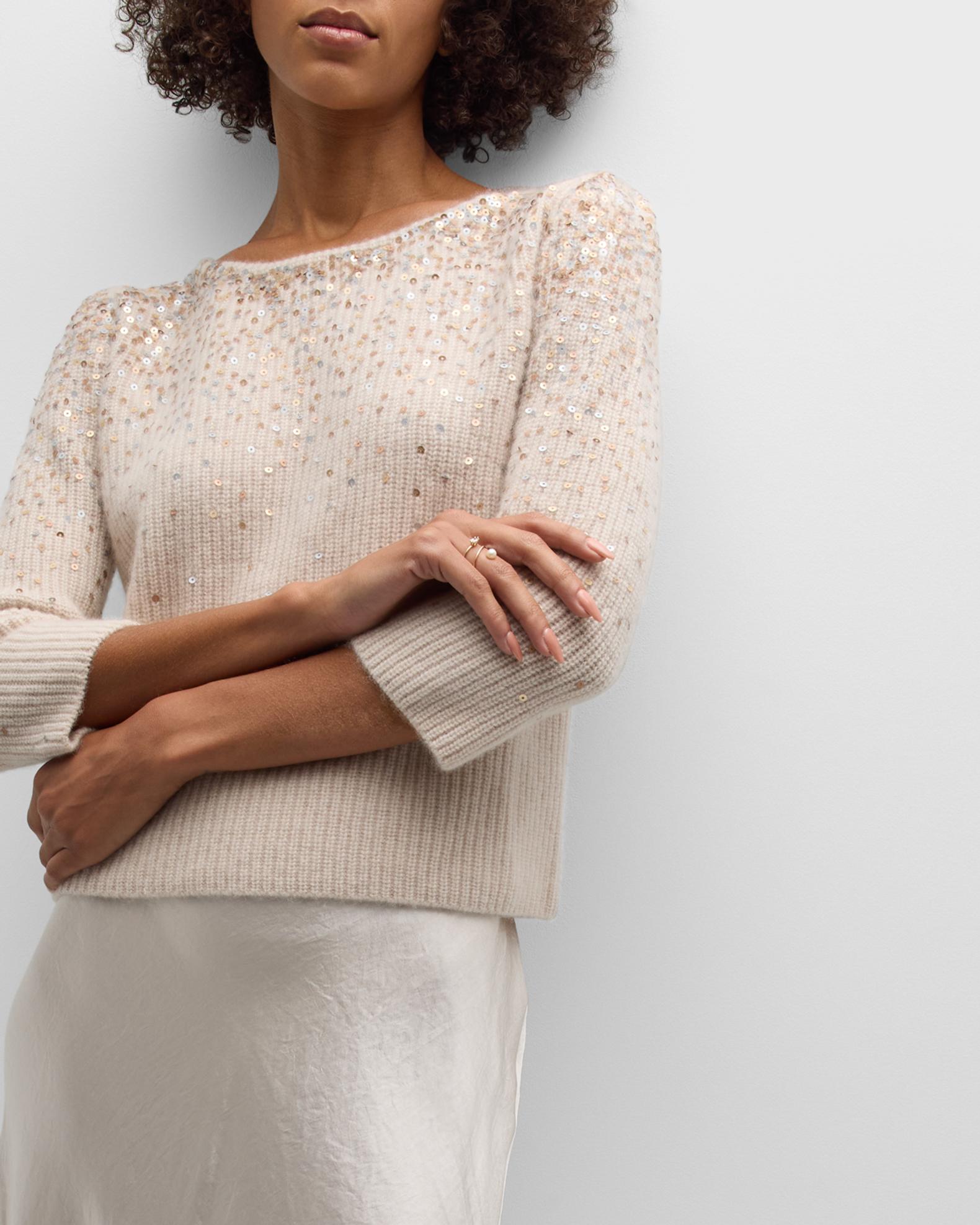 Neiman Marcus Cashmere Collection Cashmere Sweater with Ombre Sequins ...
