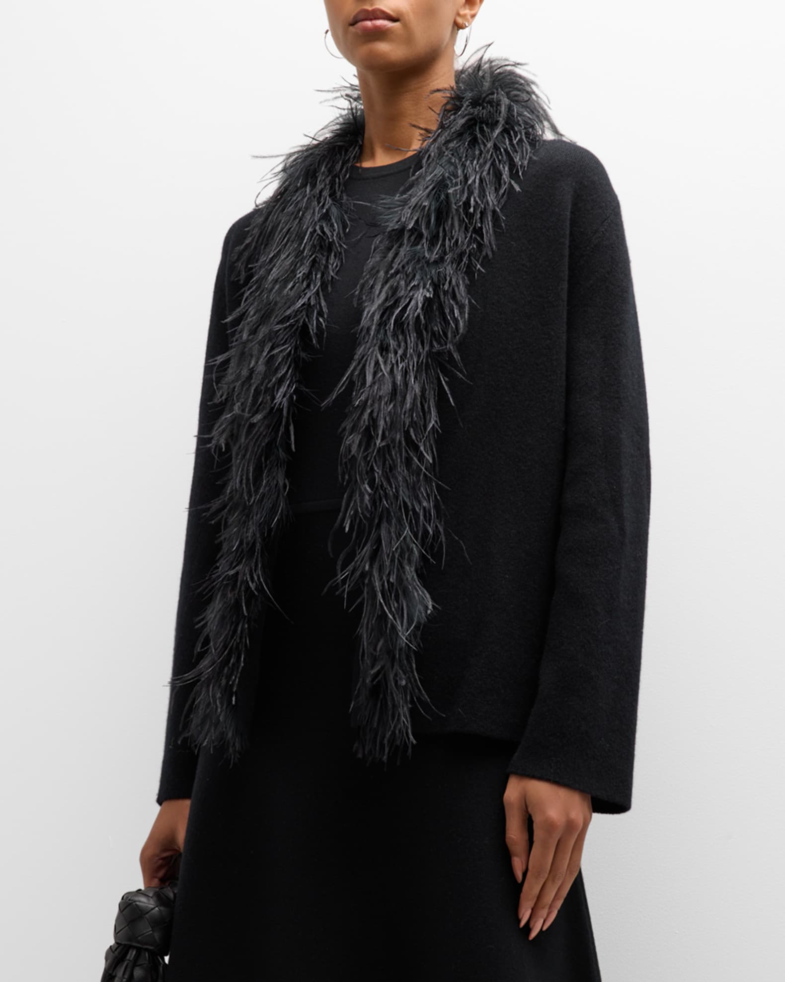 Cashmere Double-Knit Top Coat with Feather Trim