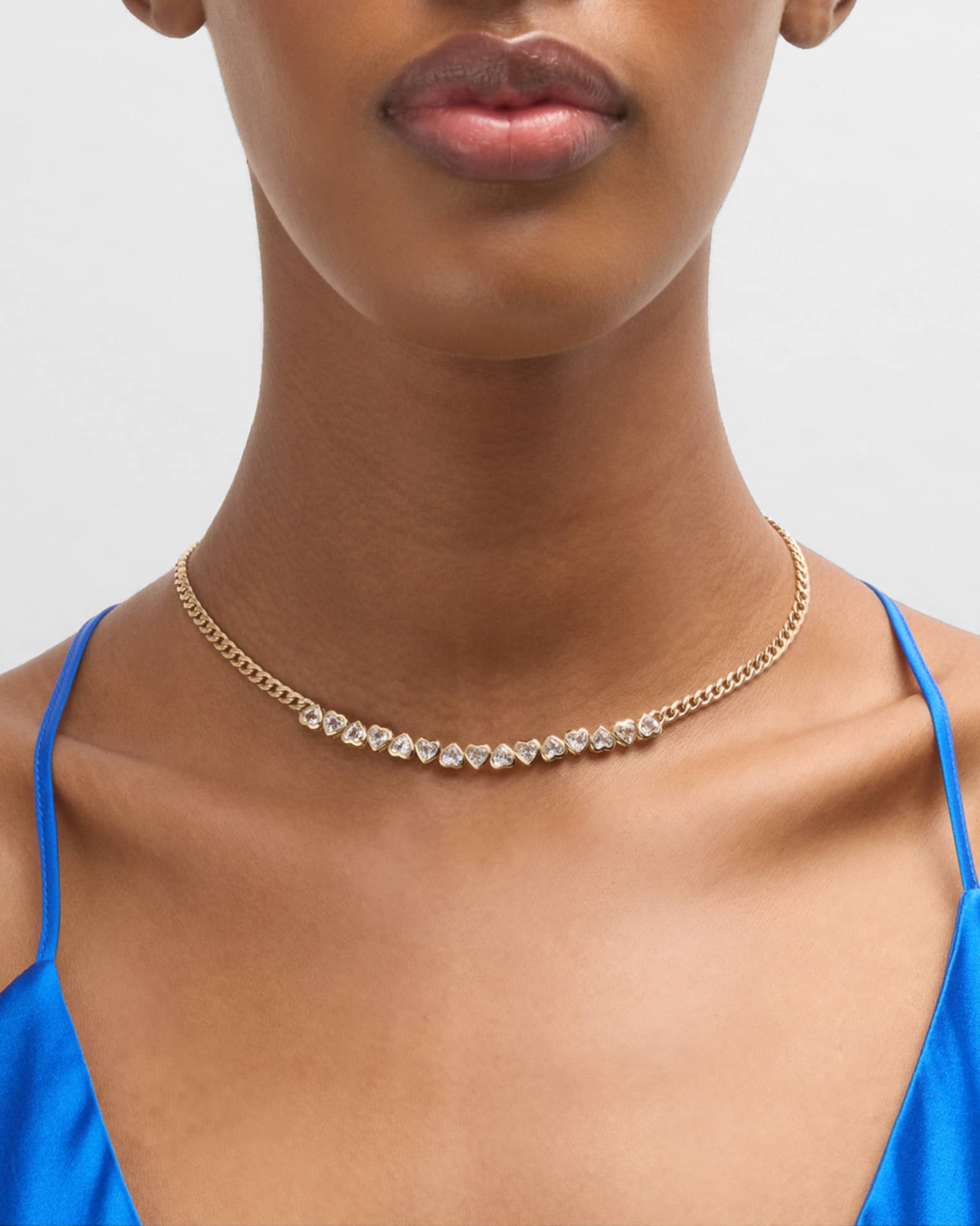 White Topaz Heart Bezel Curb Chain Necklace in 14K Yellow Gold 1