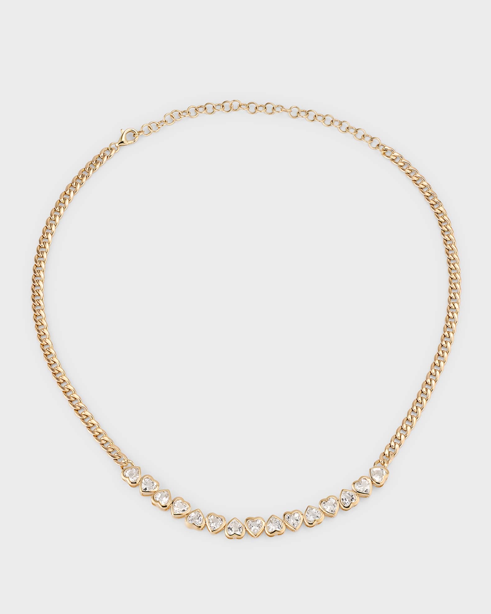 White Topaz Heart Bezel Curb Chain Necklace in 14K Yellow Gold 0