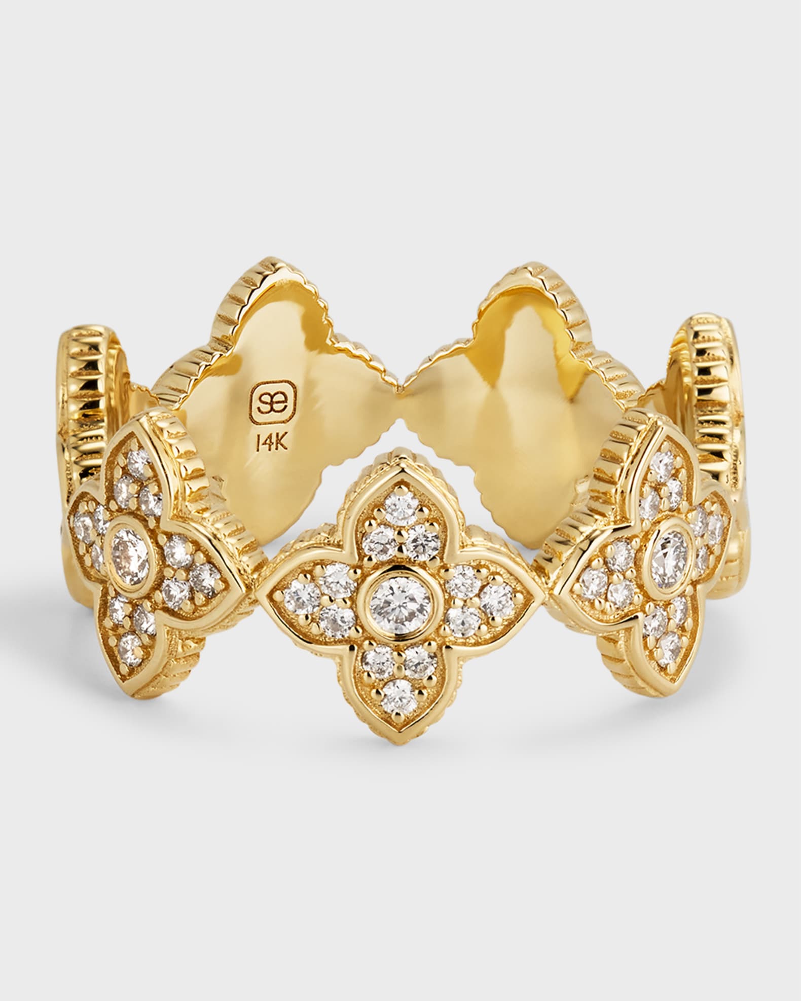 14k Gold Moroccan Flower Diamond Ring, Size 6.5 0