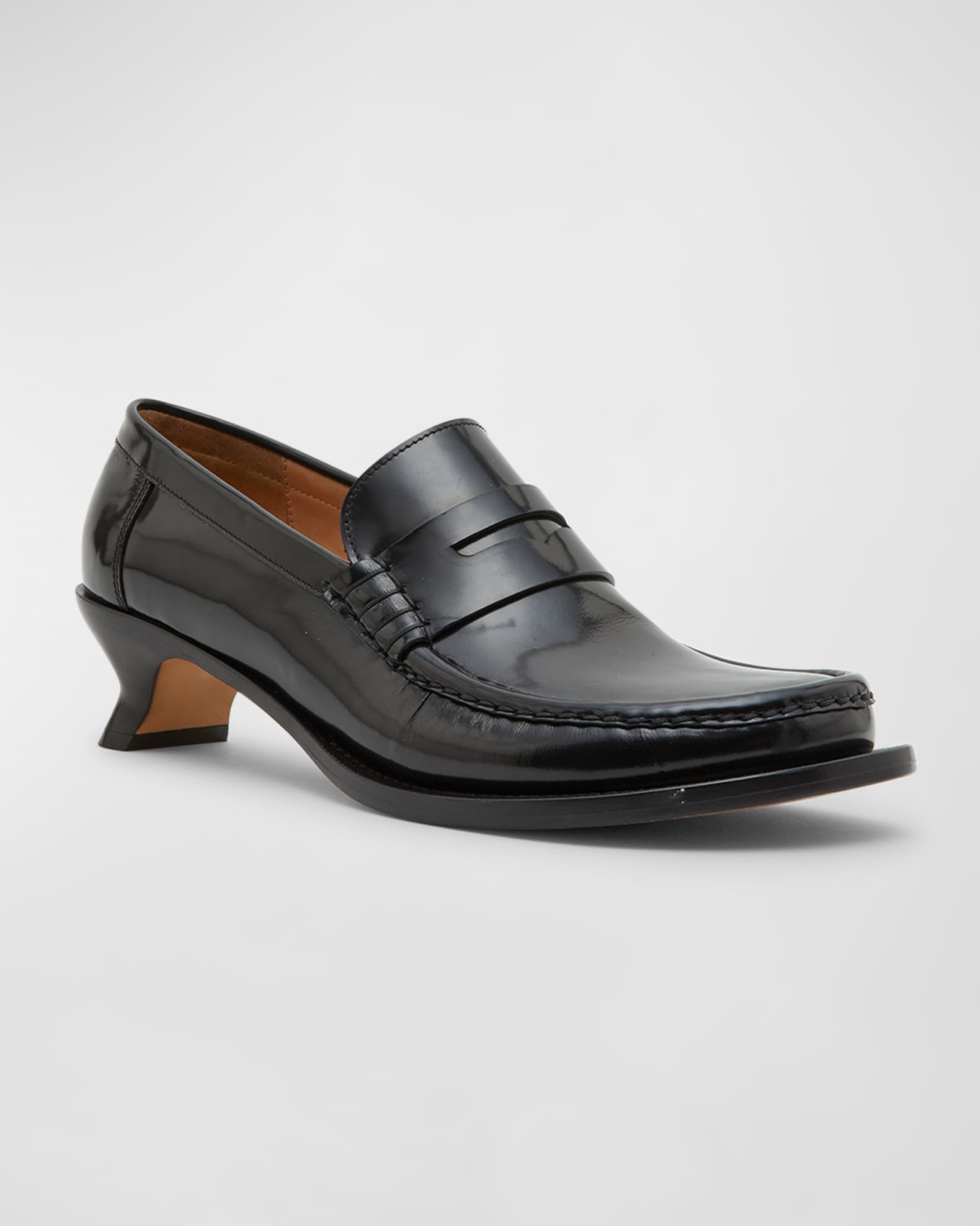 Loewe Terra Leather Kitten-Heel Penny Loafers | Neiman Marcus