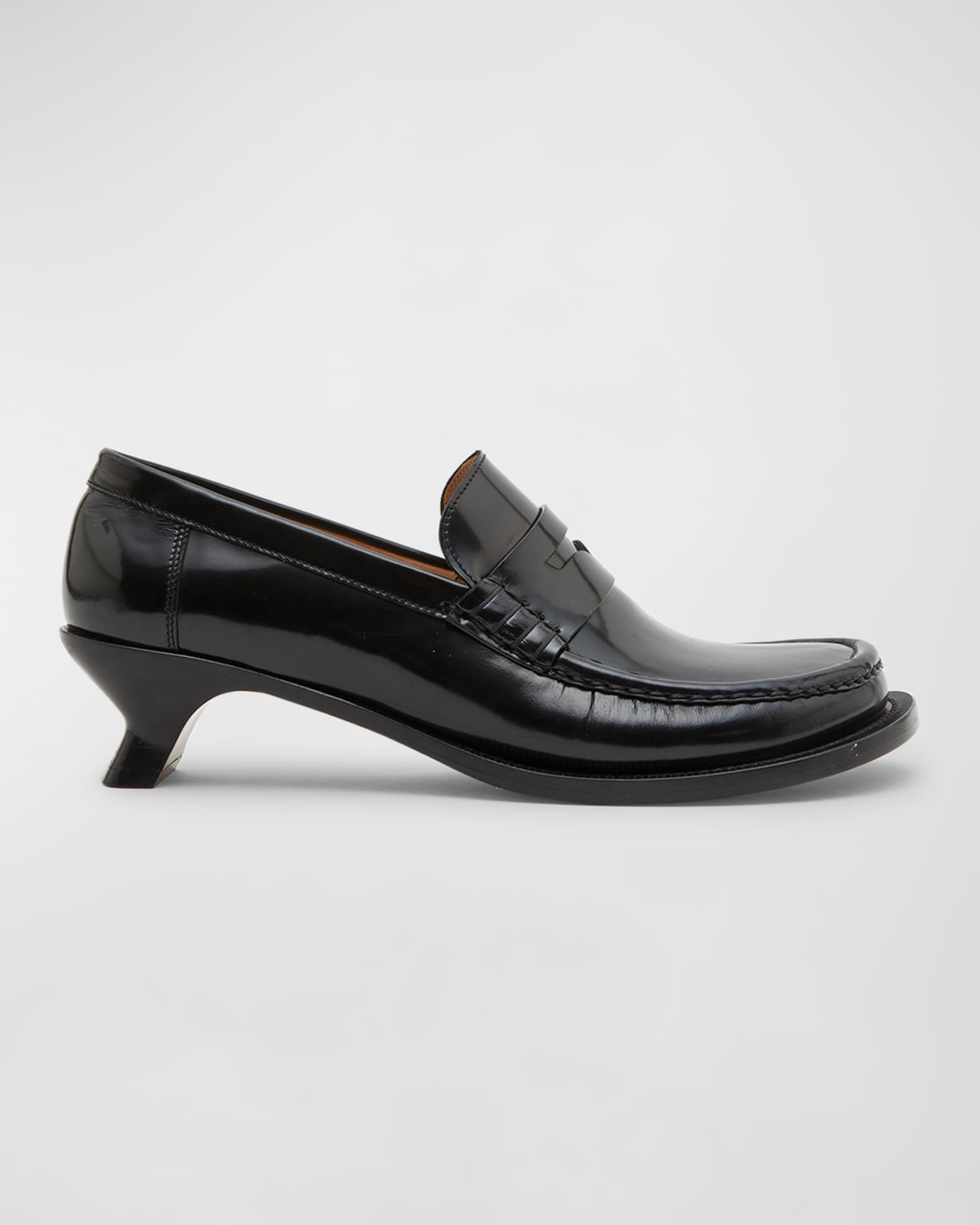 Loewe Terra Leather Kitten Heel Penny Loafers Black