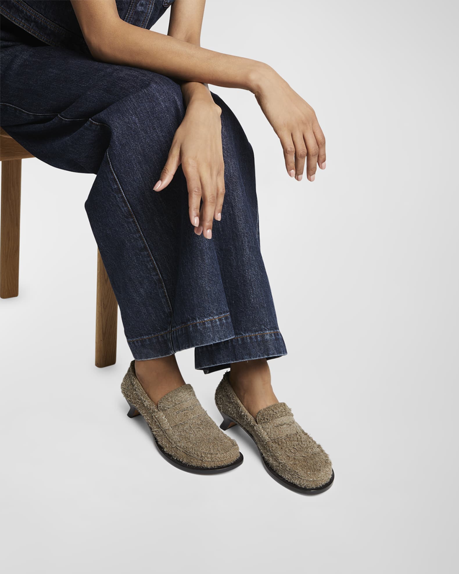 Loewe Terra Suede Kitten-Heel Penny Loafers | Neiman Marcus