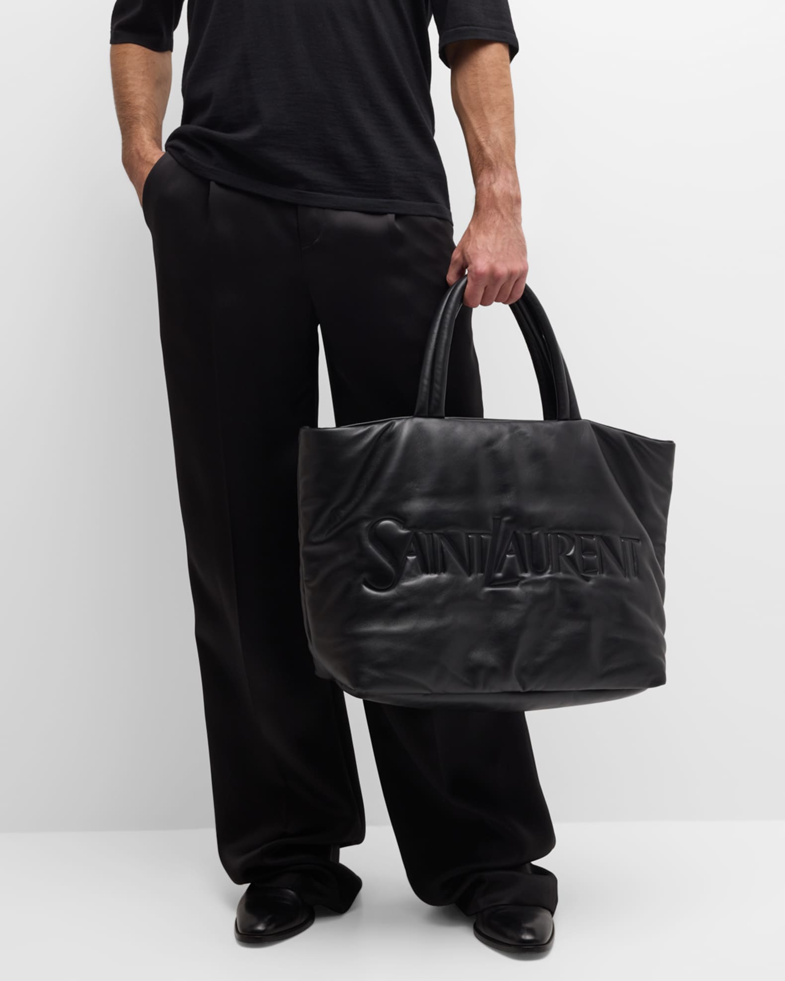 Saint Laurent Men's Embossed Padded Leather Tote Bag